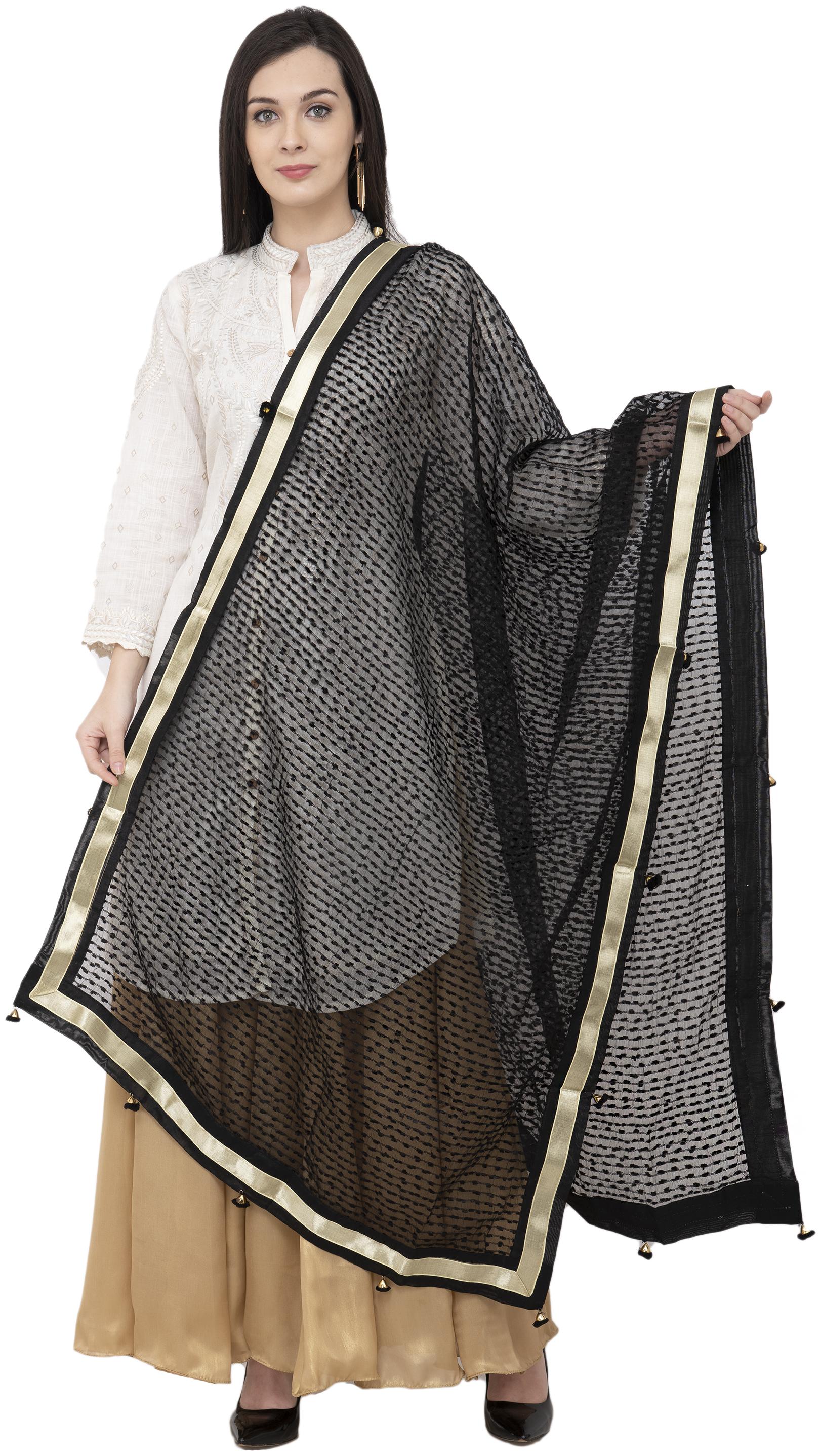 

A R SILK Payal Pum Pum Fancy Dupatta Black Color Dupatta Chunni