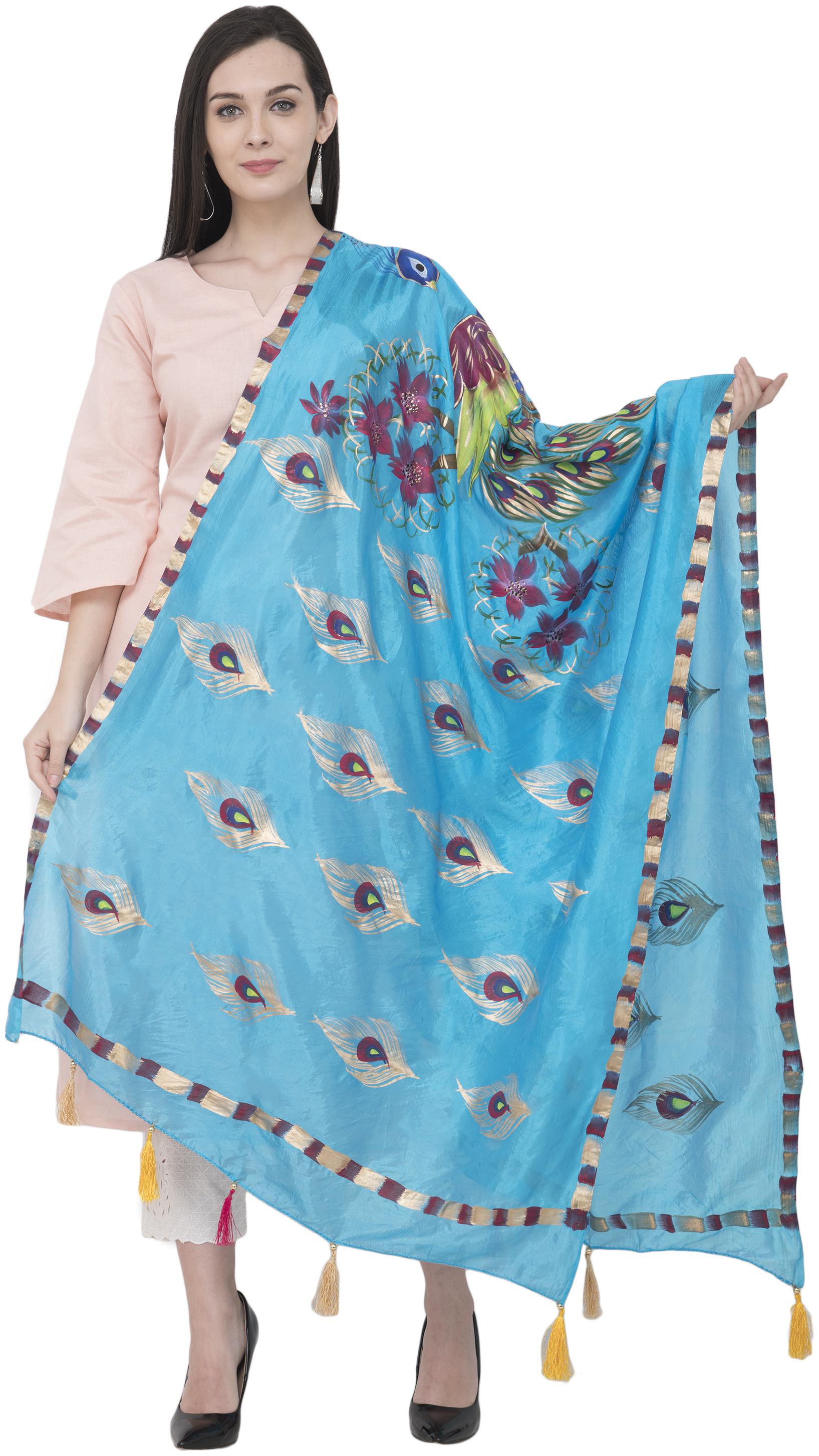 

A R Silk Silk Peacock Multi Fancy Dupatta Color Firozi Dupatta Chunni