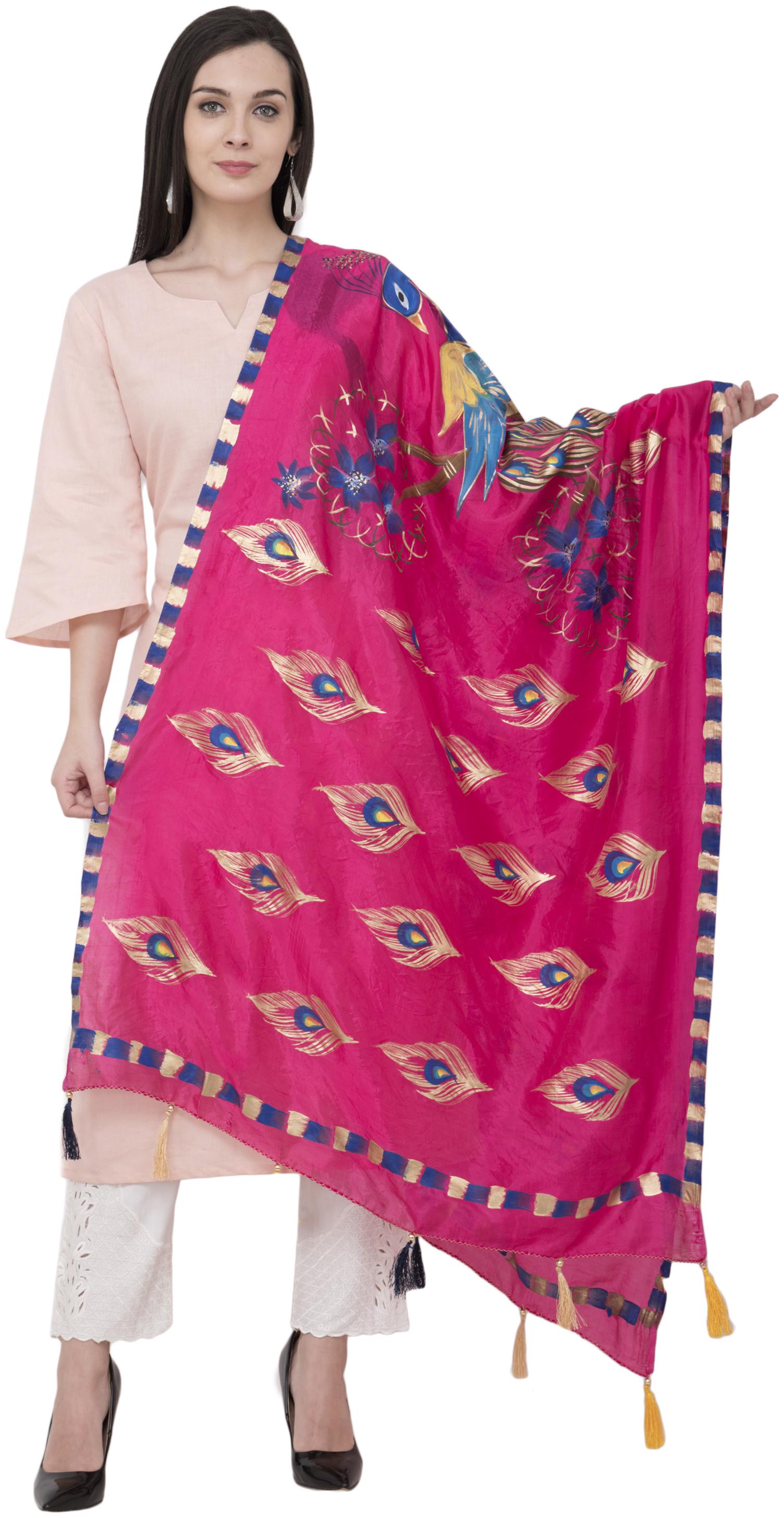 

A R Silk Silk Peacock Multi Fancy Dupatta Color Rani Dupatta Chunni