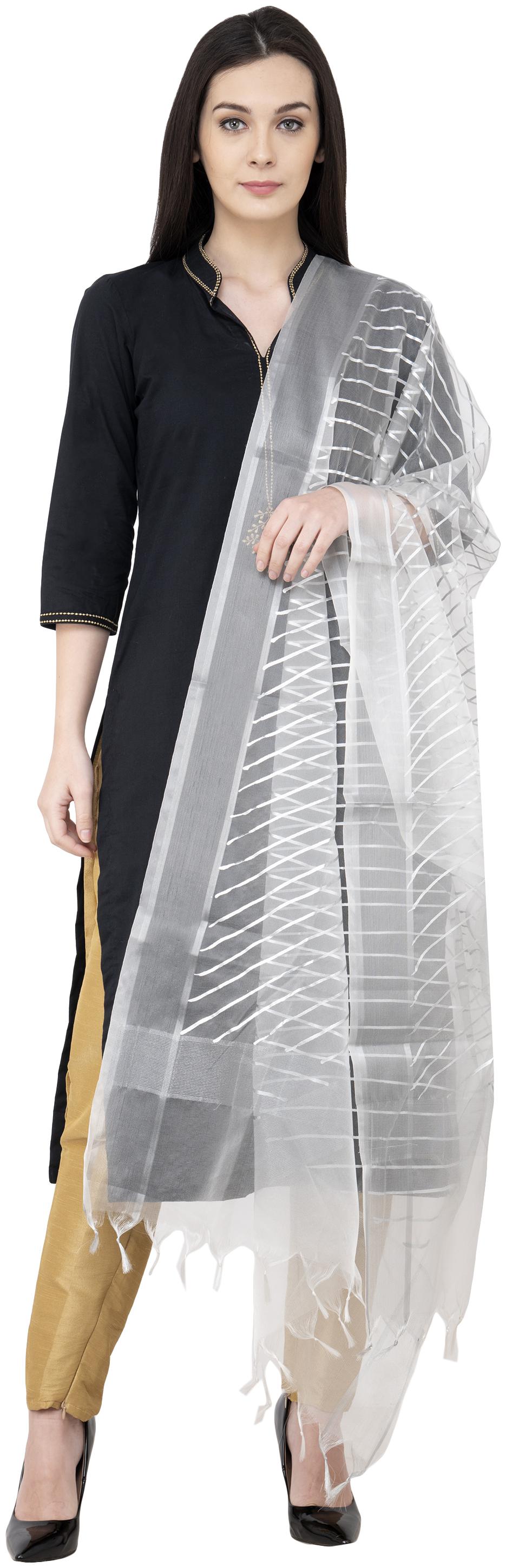 

A R SILK Silver Leheriya Fancy Dupatta White Color Dupatta Chunni