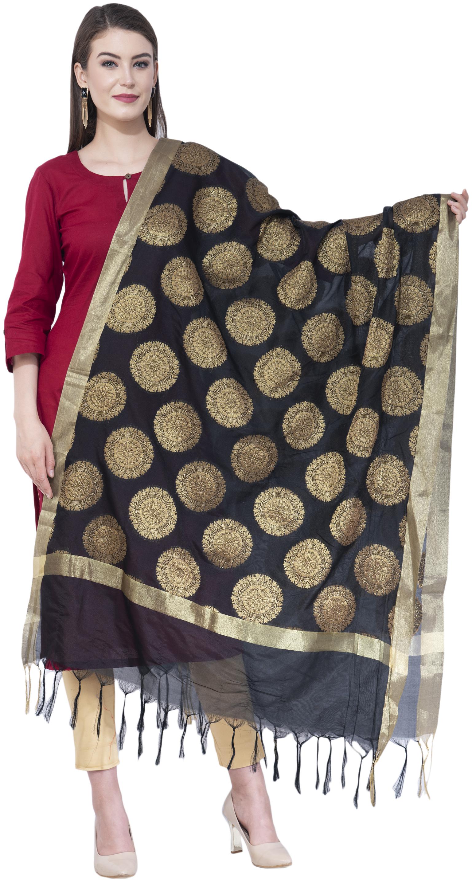

A R SILK Silk Printed Black Dupatta
