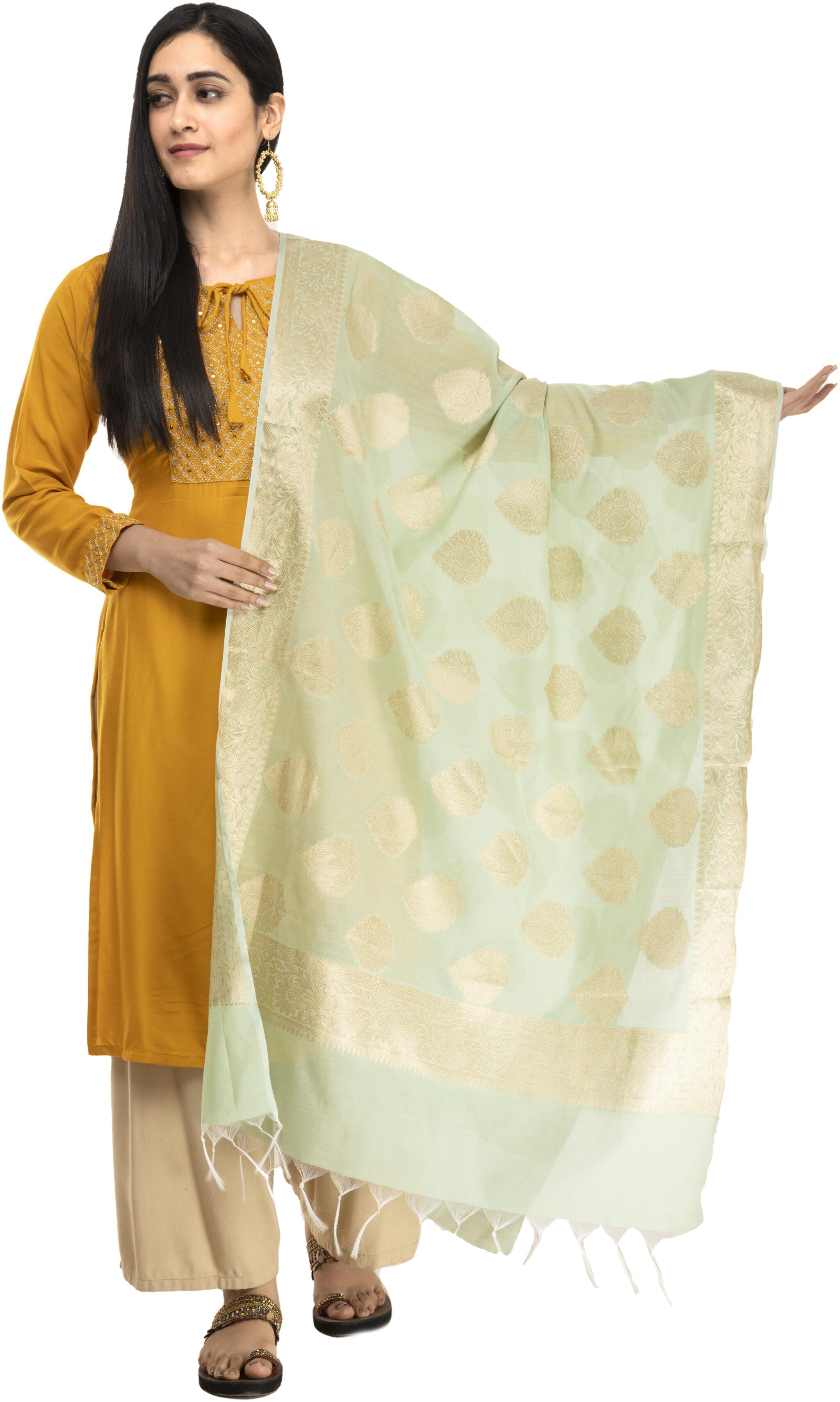 

A R SILK Silk Green Printed Dupatta For Women