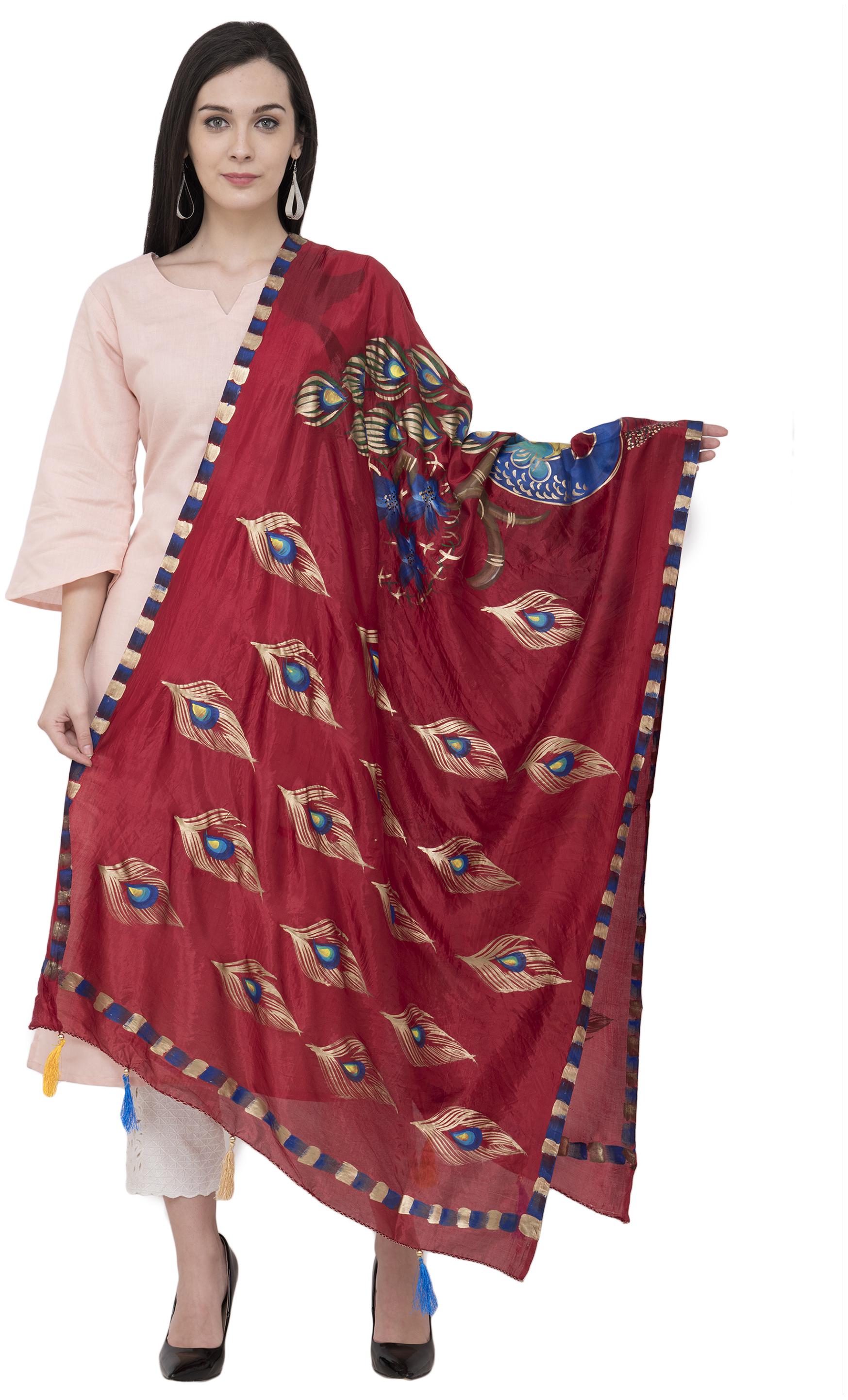 

A R Silk Silk Peacock Multi Fancy Dupatta Color Mehroon Dupatta Chunni