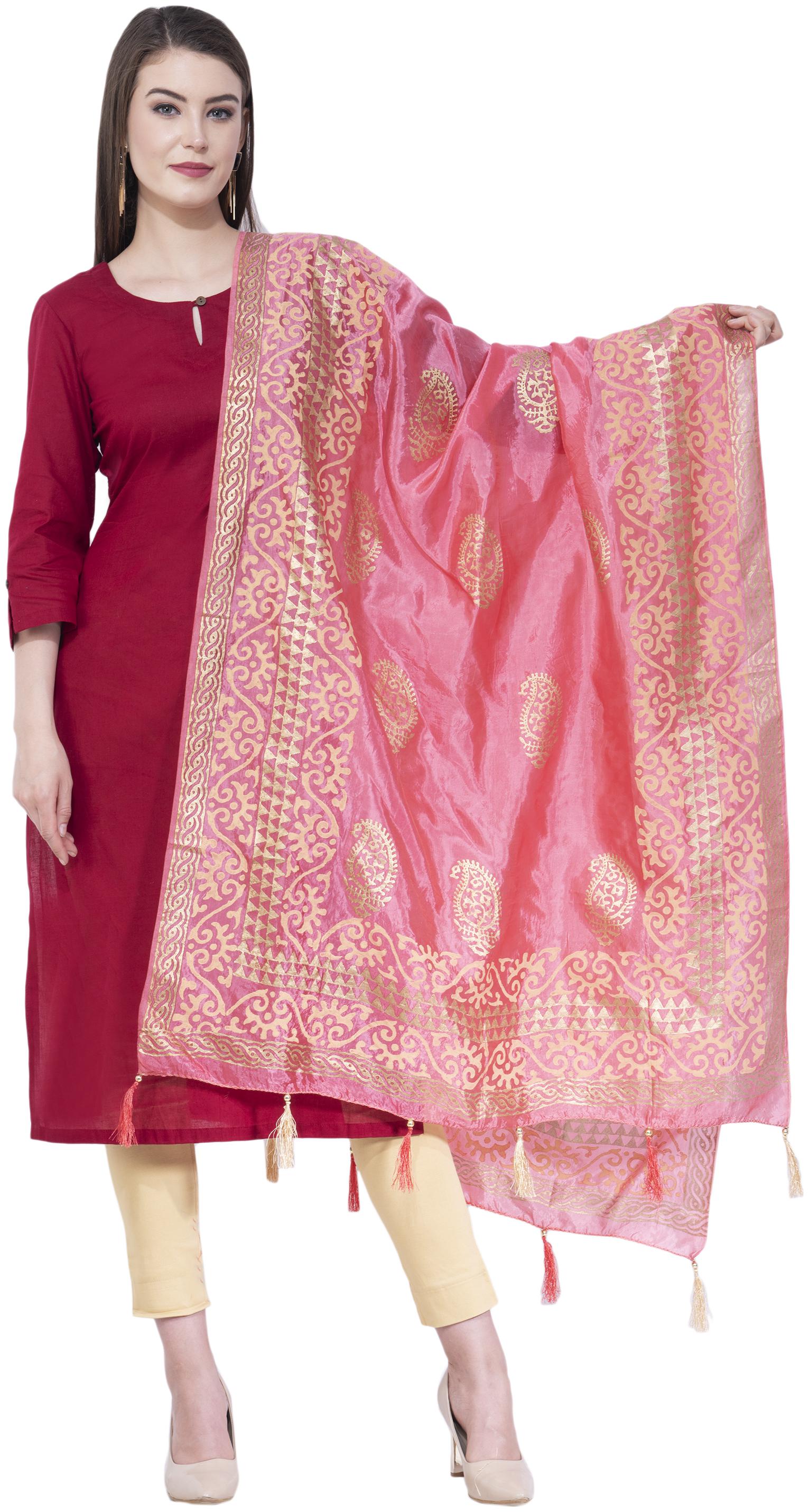 

A R SILK Silk Printed Pink Dupatta