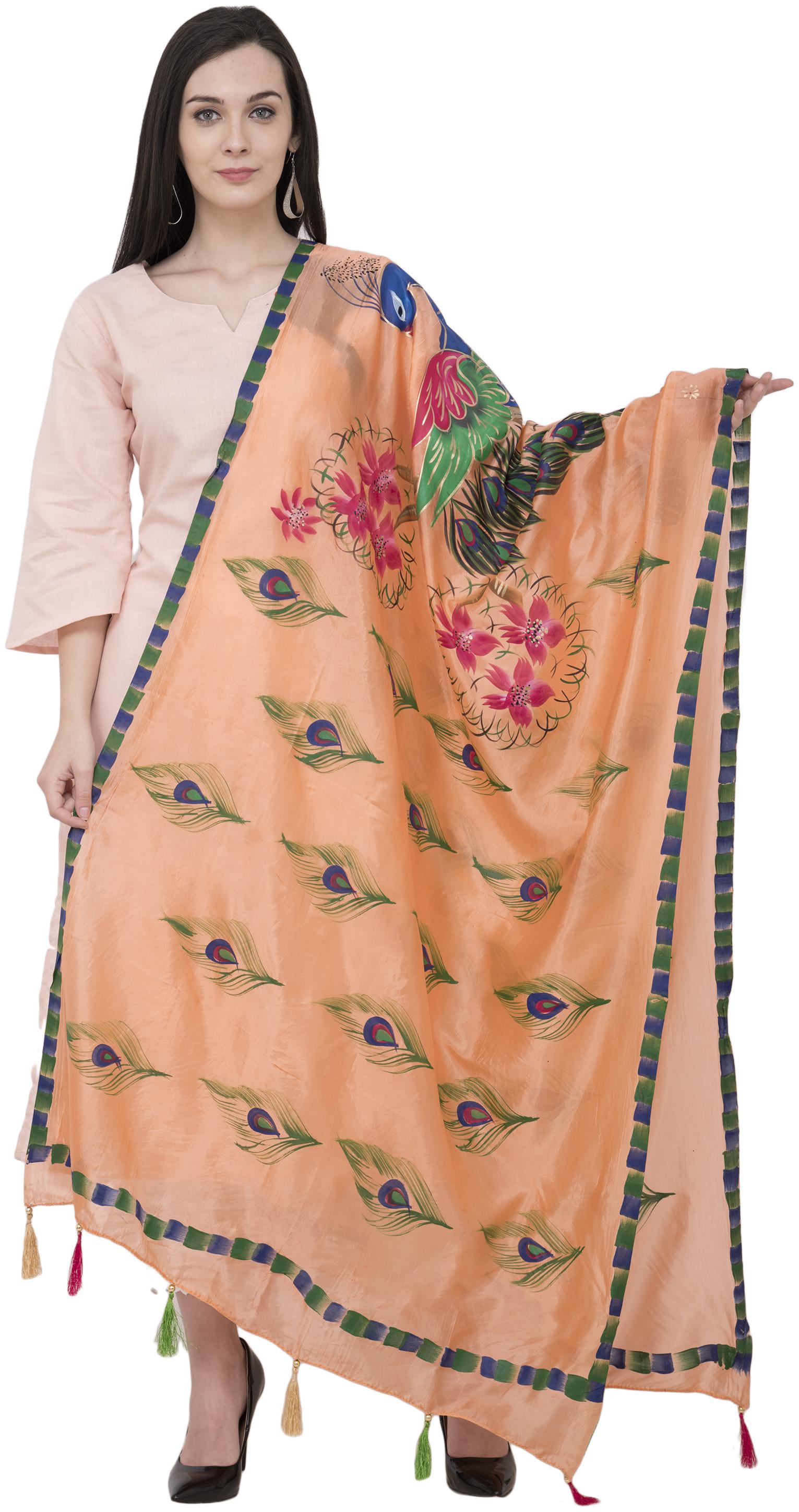 

A R Silk Silk Peacock Multi Fancy Dupatta Color PEACH Dupatta Chunni
