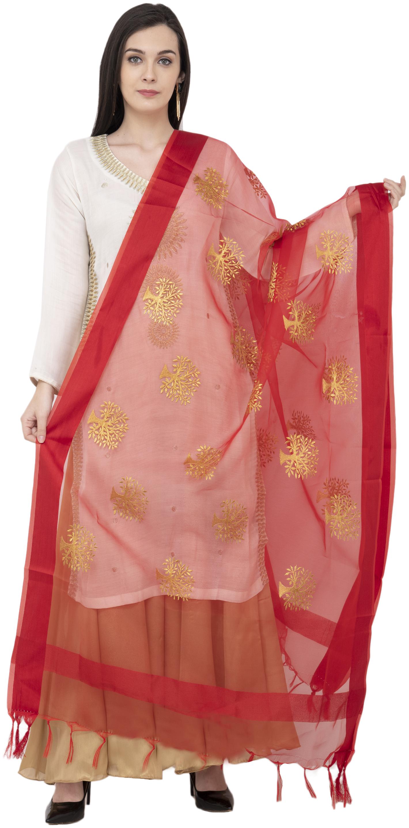 

A R SILK TISSUE ZARI EMB Fancy Dupatta Mehroon Color Dupatta Chunni