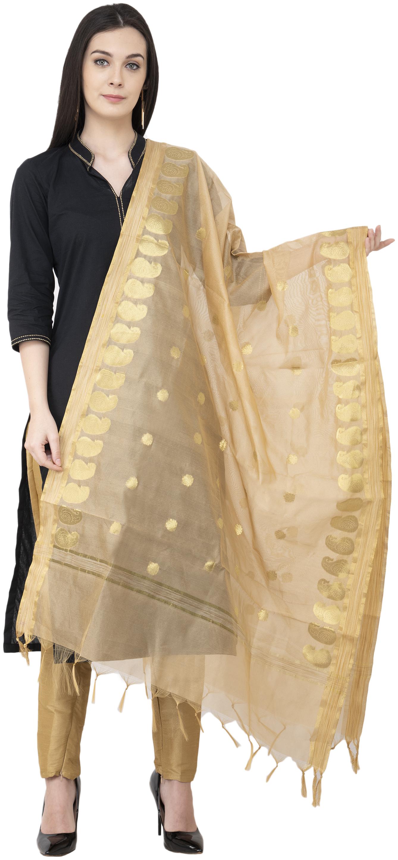

A R SILK VNS Ambi Booti Vanarsi Dupatta Golden Color Dupatta Chunni