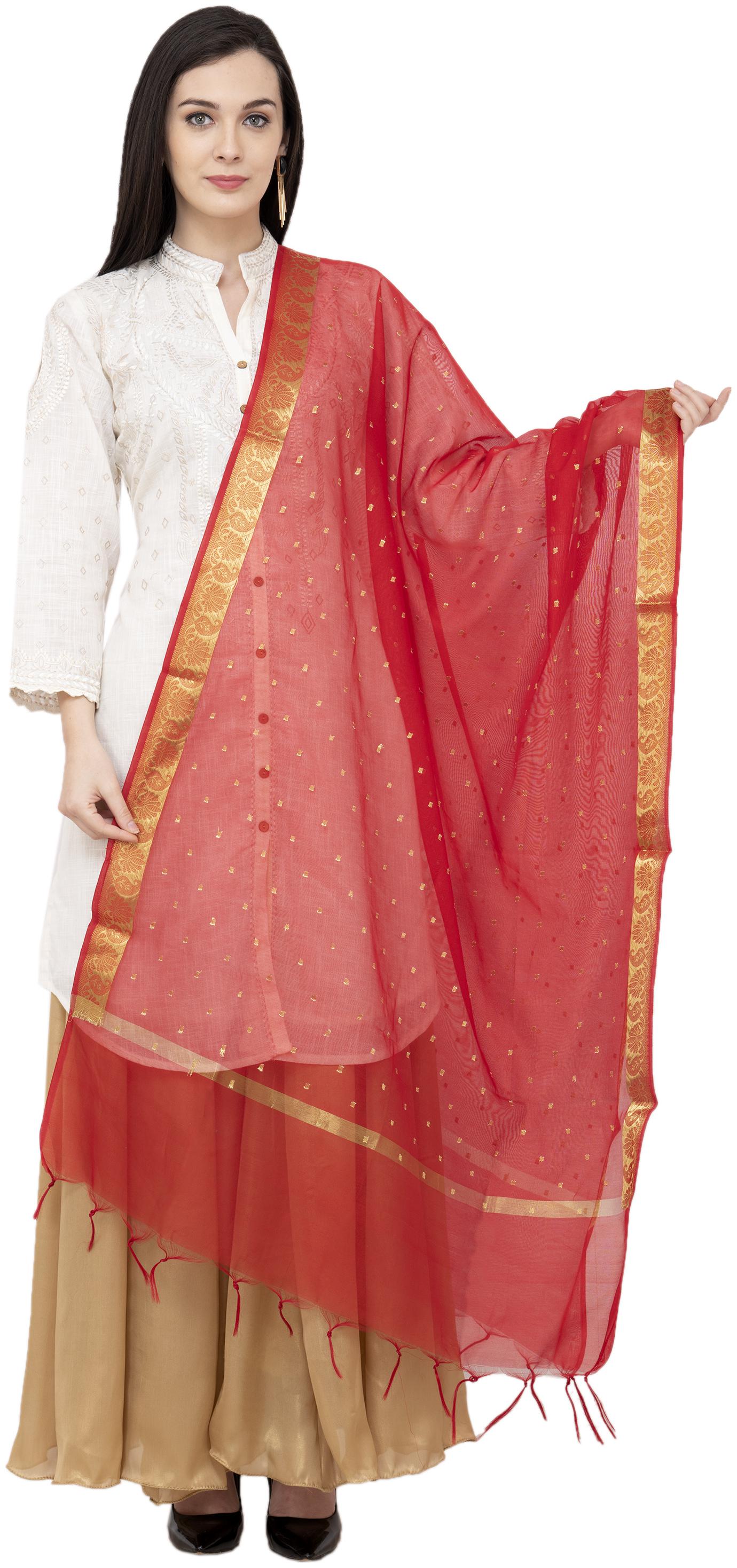 

A R Silk VNS Border Buti Fancy Dupatta Color Red Dupatta Chunni