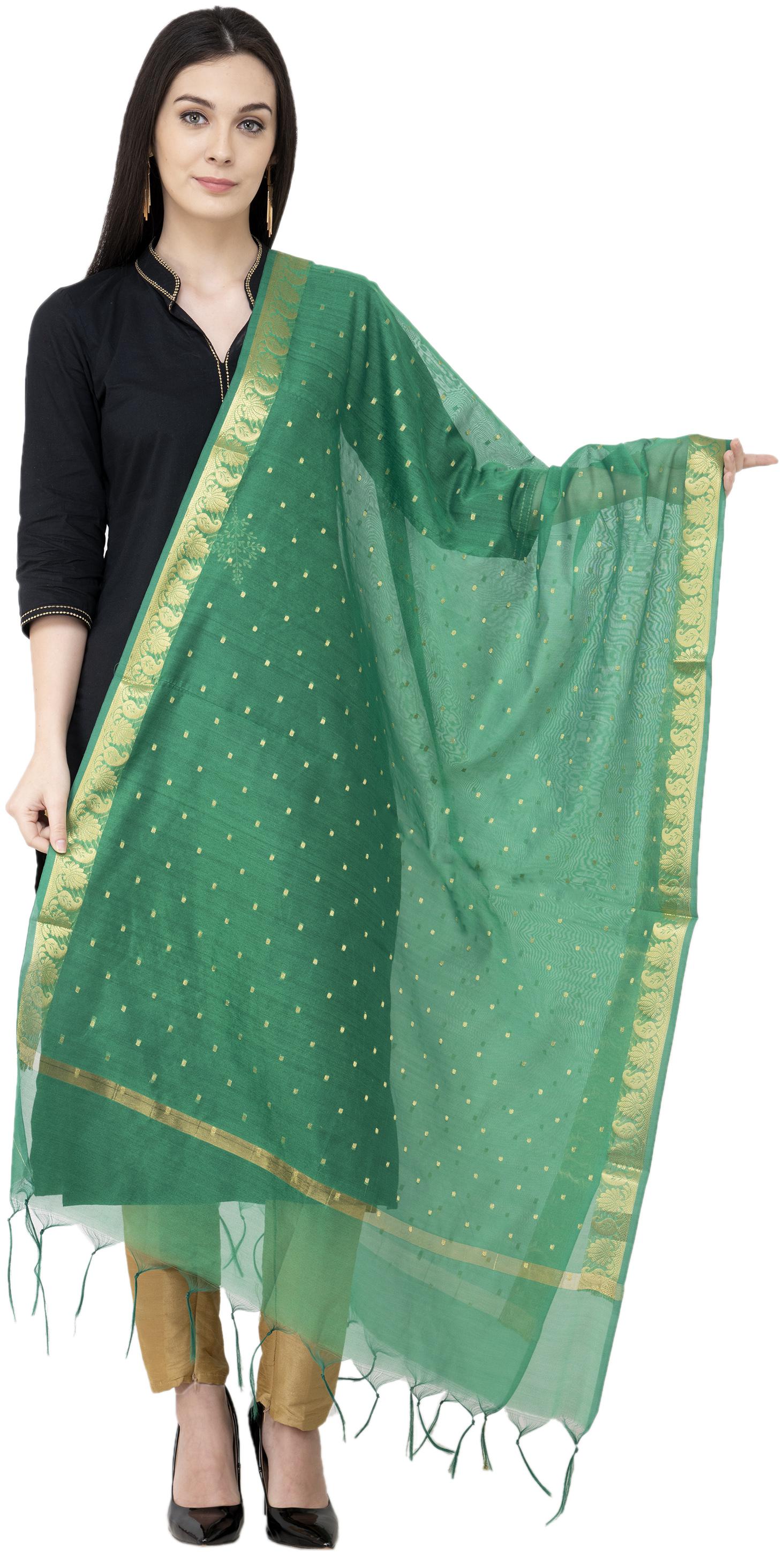 

A R SILK VNS Border Buti Fancy Dupatta Green Color Dupatta Chunni