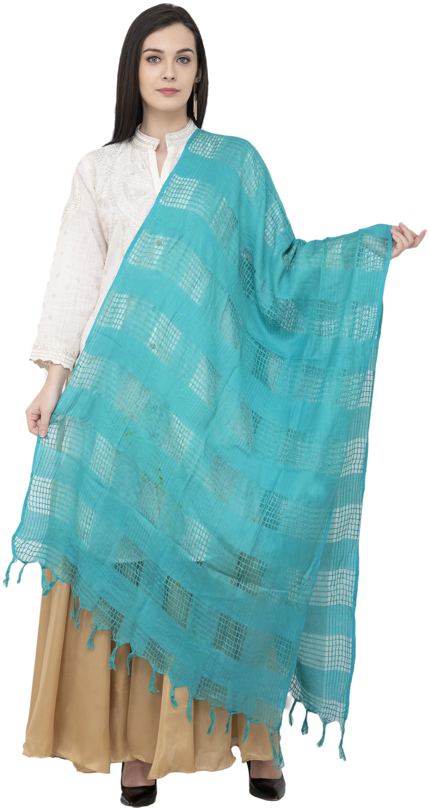

A R SILK Window Square Regular Dupatta Rama Green Color Dupatta Chunni