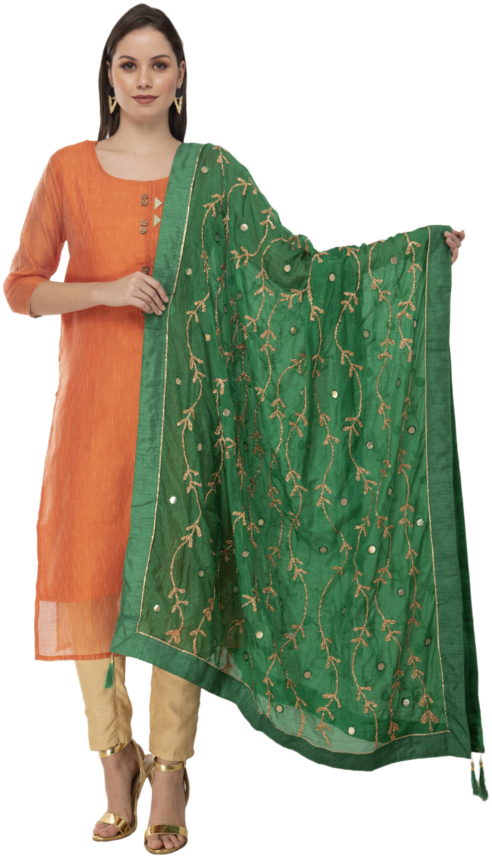 

A R Silk Womens Tapeta Silk Resham Zari Embroidery Green Fancy Dupatta
