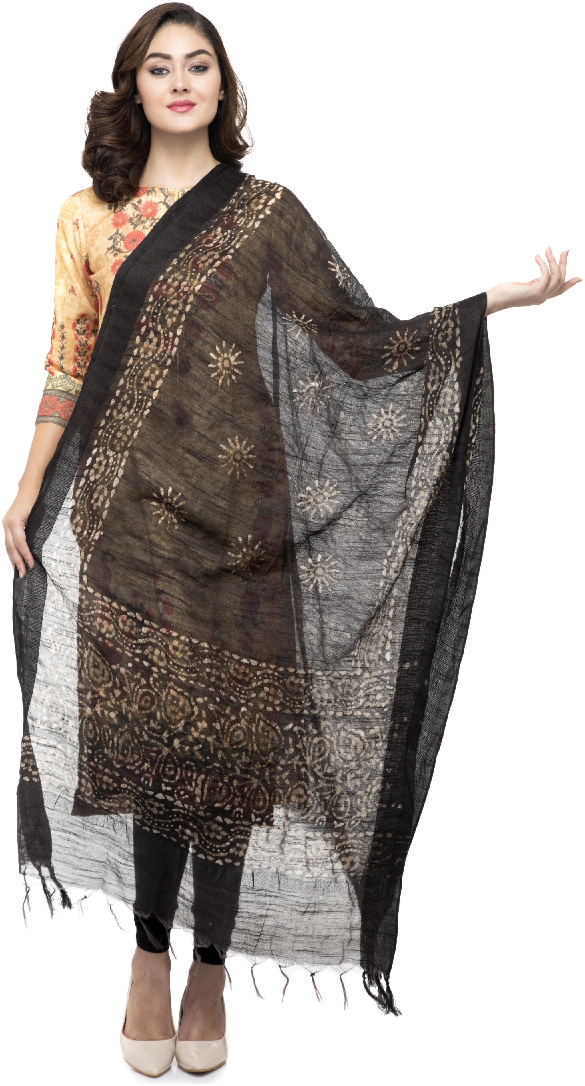 

A R SILK Women Cotton Printed Dupatta Black