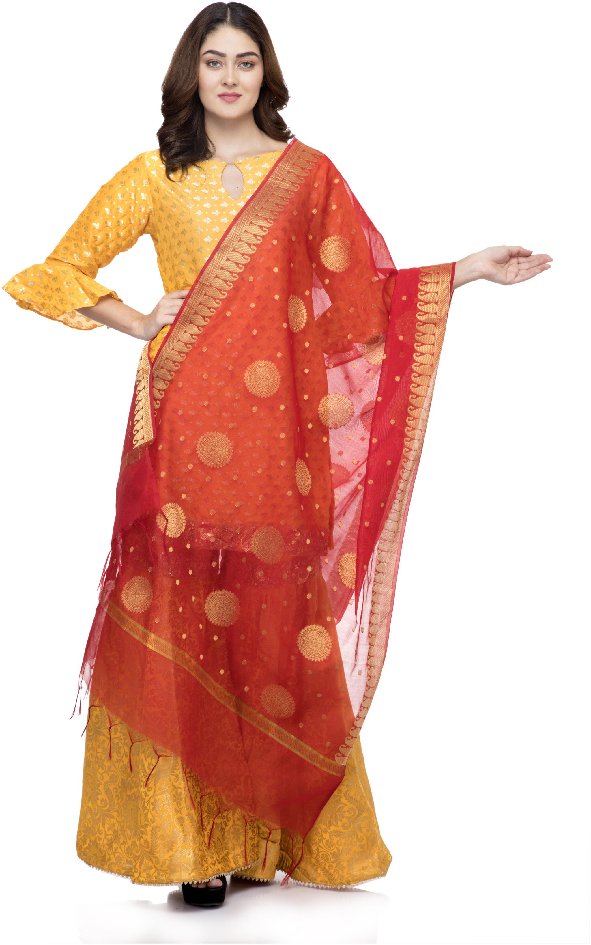 

A R SILK Women Silk Embroidered Dupatta Red