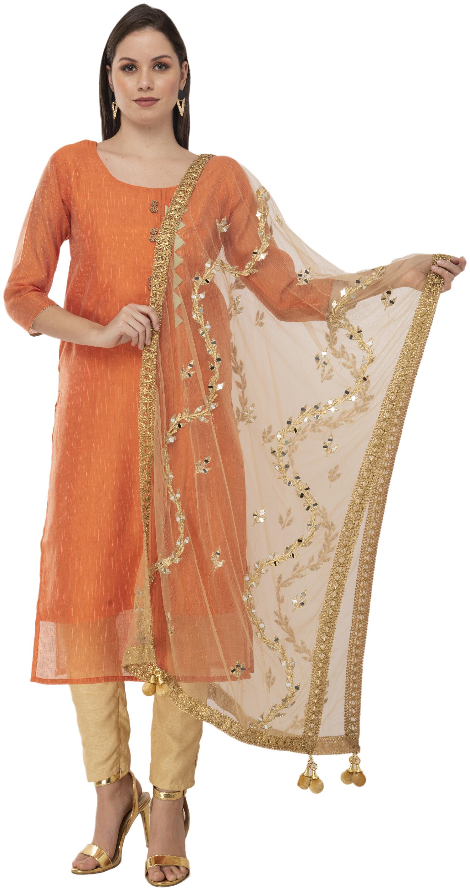 

A R SILK Women Net Embellished Casual Dupatta Color Golden