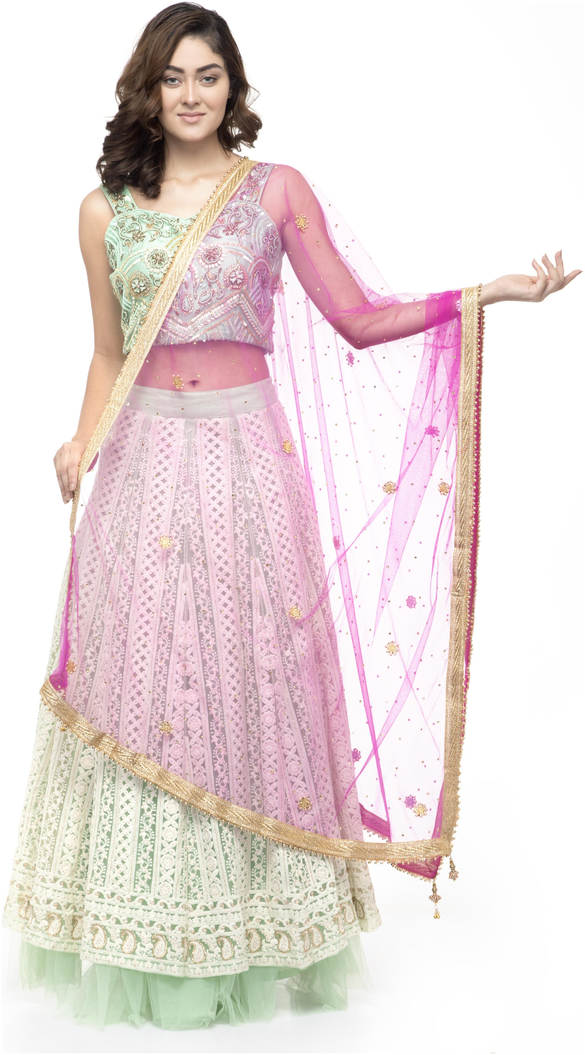 

A R SILK Women Net Embellished Dupatta Pink