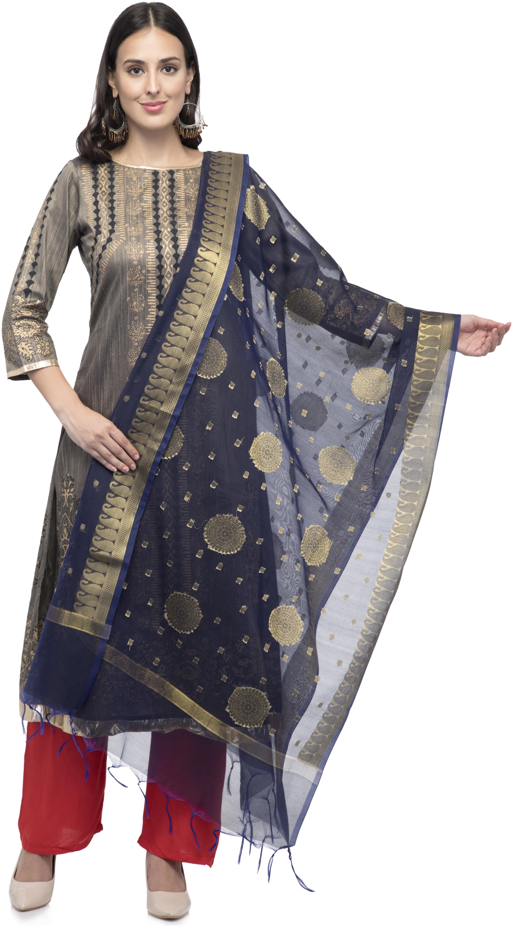 

A R SILK Women Silk Embroidered Dupatta Blue