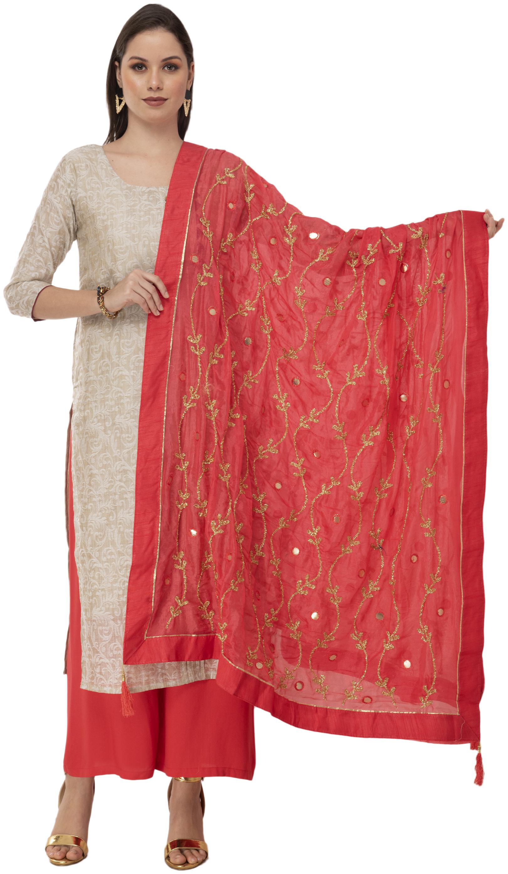 

A R Silk Womens Tapeta Silk Resham Zari Embroidery Gajari Fancy Dupatta