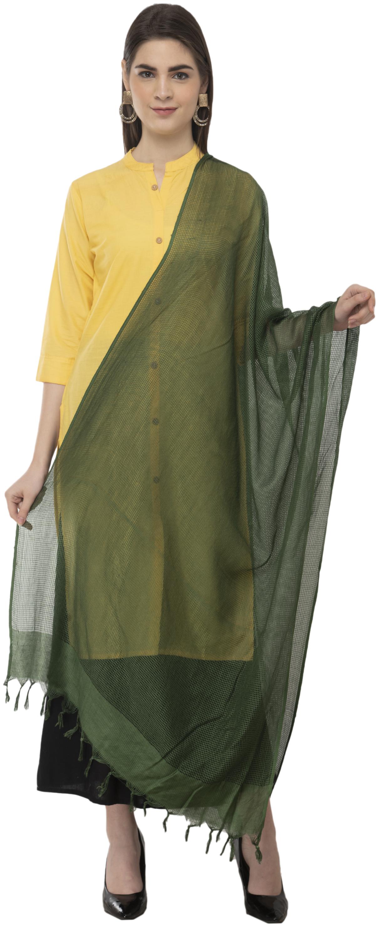

A R SILK Women Cotton Solid Casual Dupatta Color Green