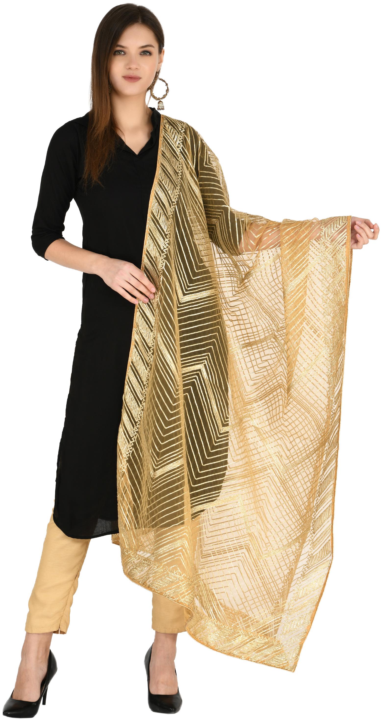 

A R Silk Womens Net Golden Gota Work Dupatta Fancy Dupatta