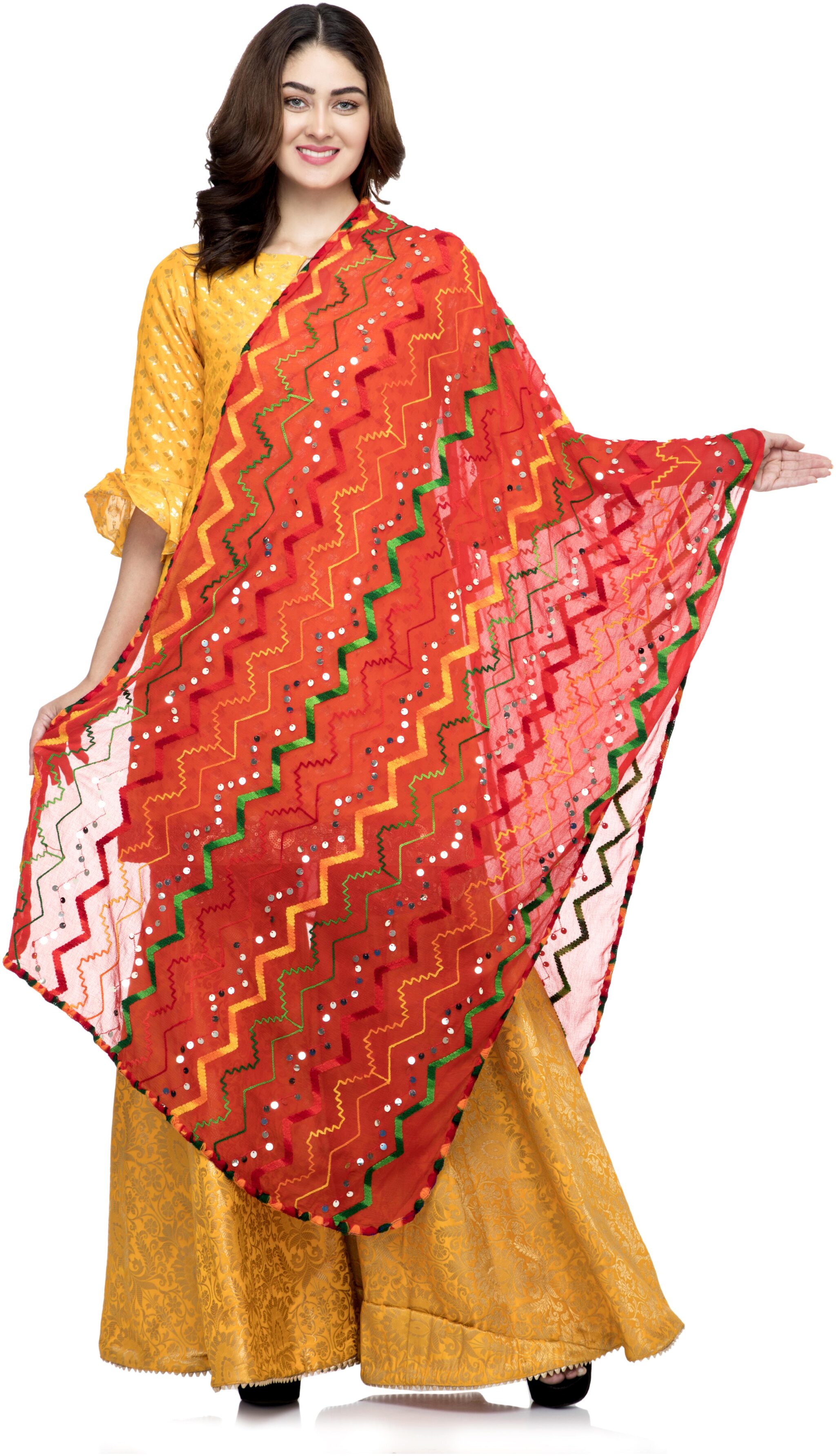 

A R SILK Women Chiffon Embroidered Dupatta Red