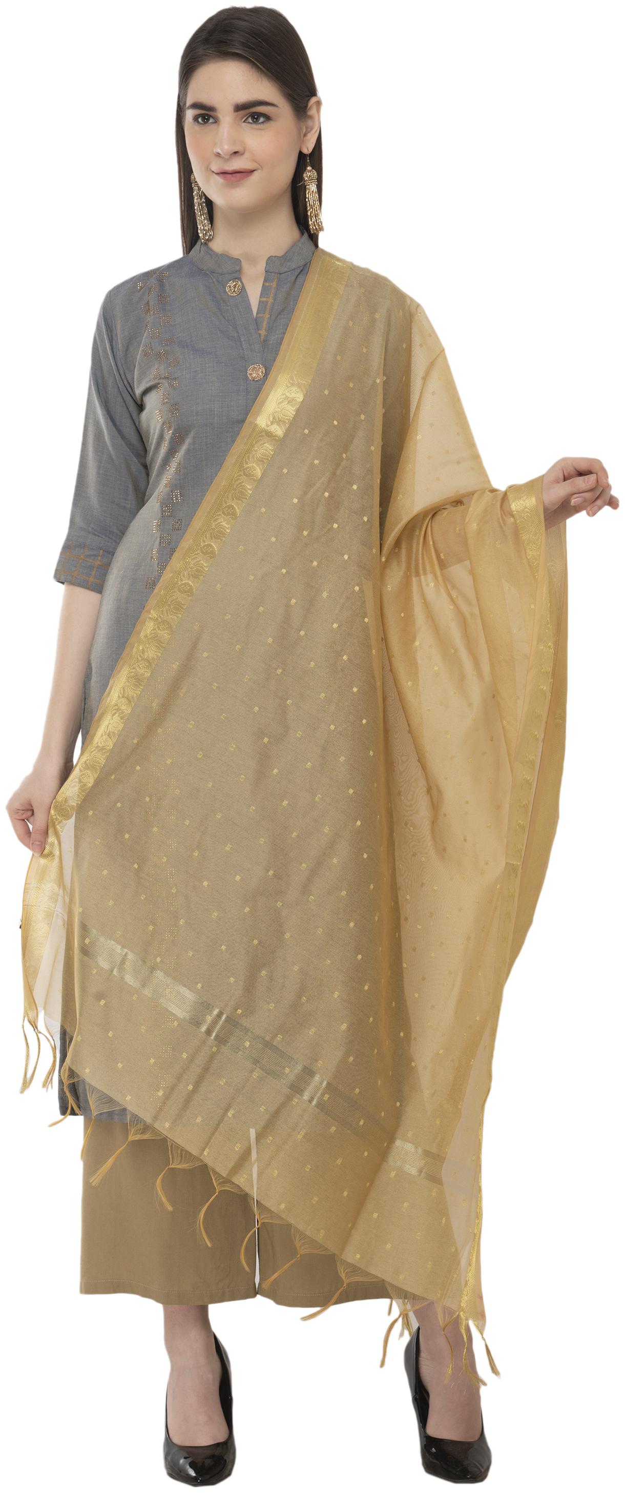 

A R Silk Womens Chanderi Zari Embroidery Golden Regular Dupatta
