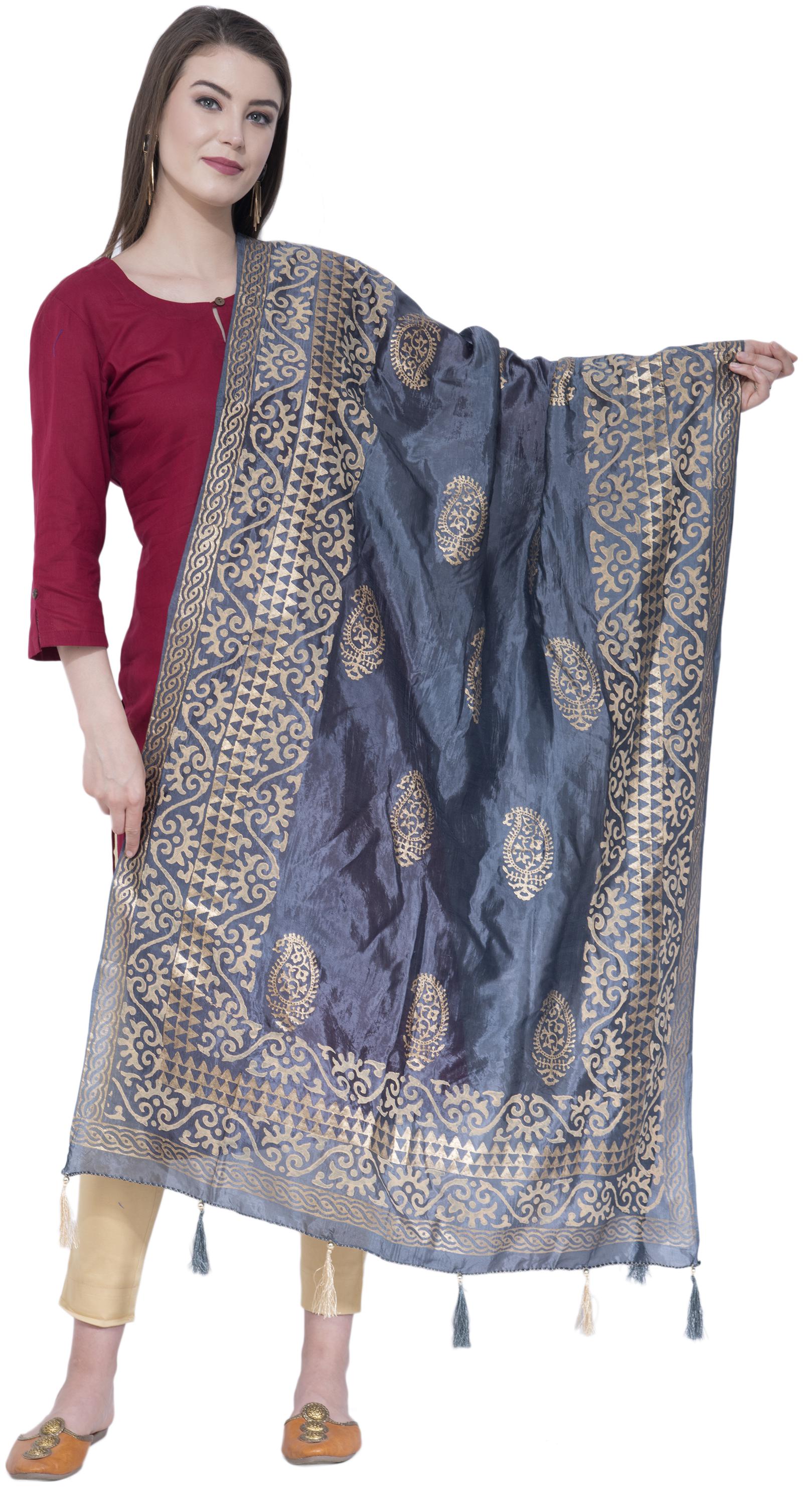 

A R SILK Women Silk Dupatta Grey
