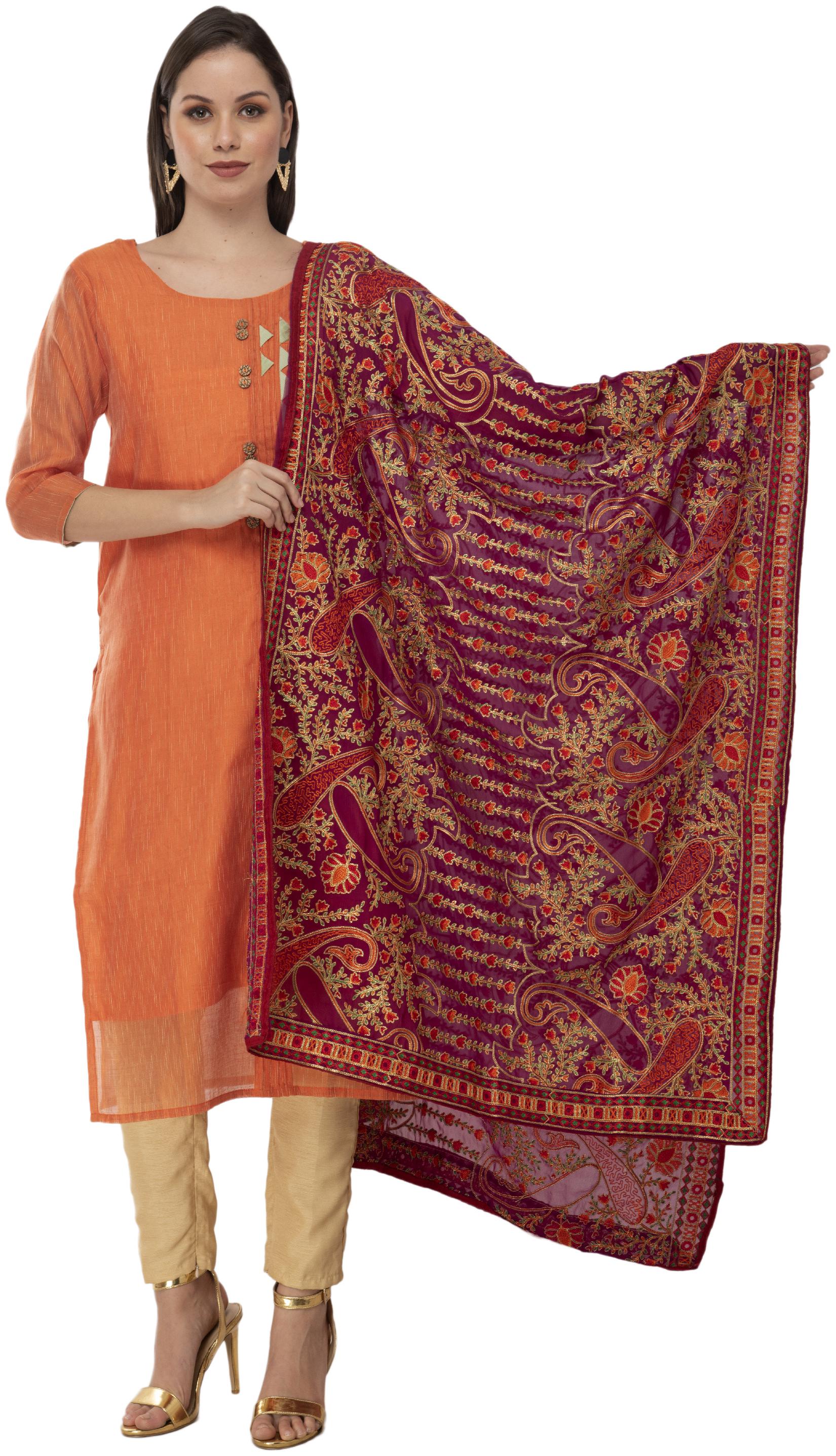 

A R Silk Womens Georgette Kashmiri Embroidery Purple Fancy Dupatta