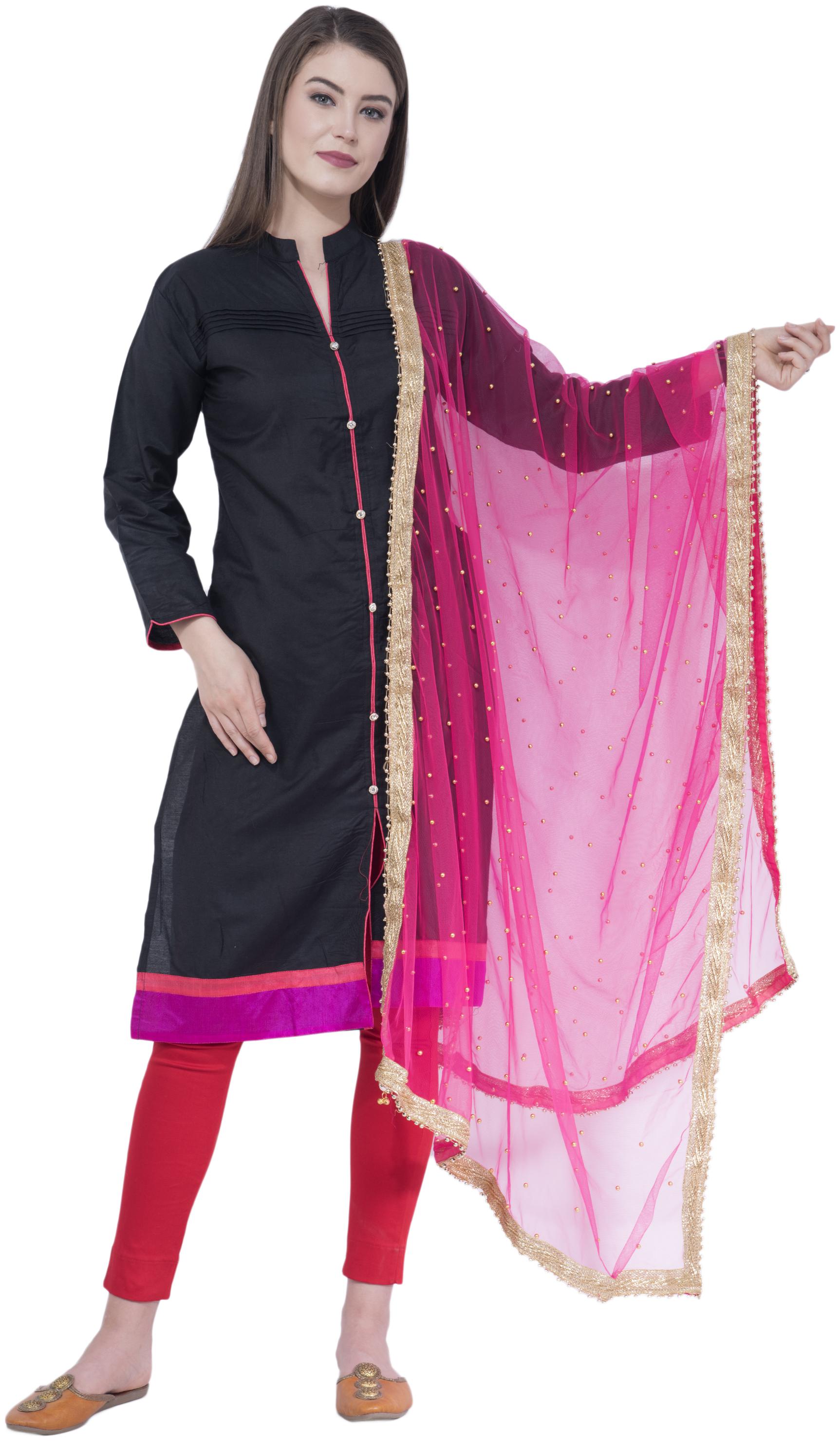

A R SILK Women Net Dupatta Pink