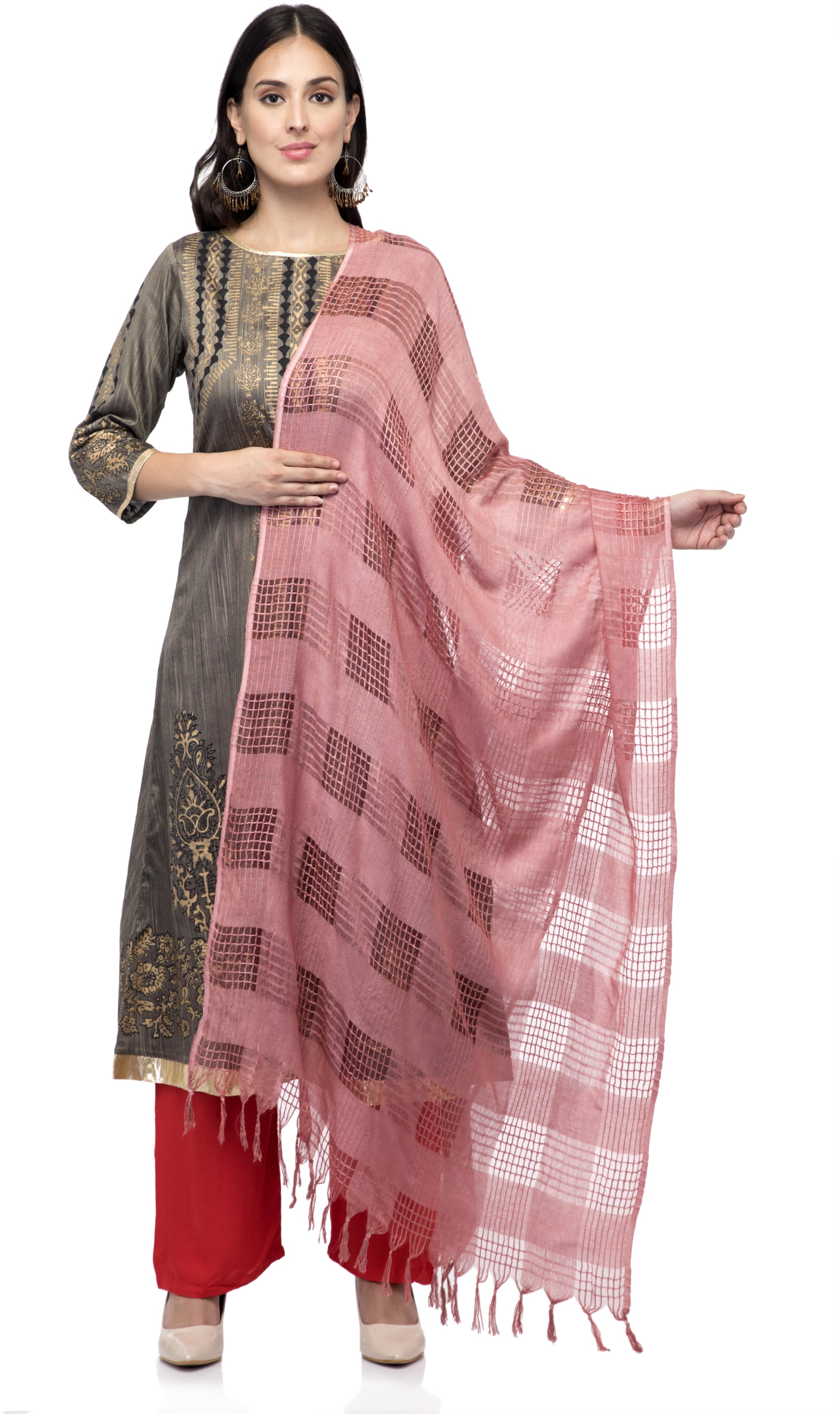 

A R SILK Women Cotton Solid Dupatta Pink