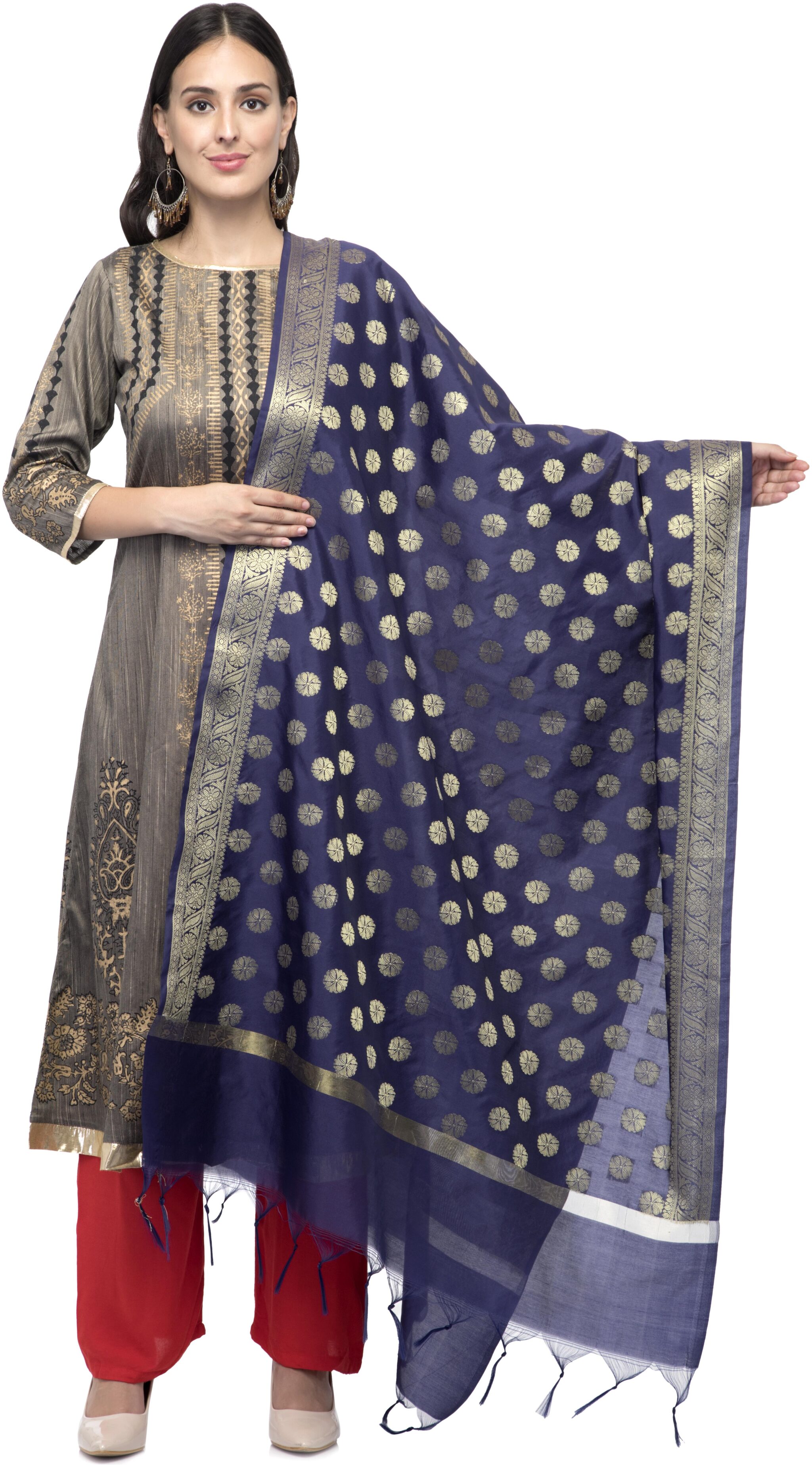

A R SILK Women Chanderi Embroidered Dupatta Blue