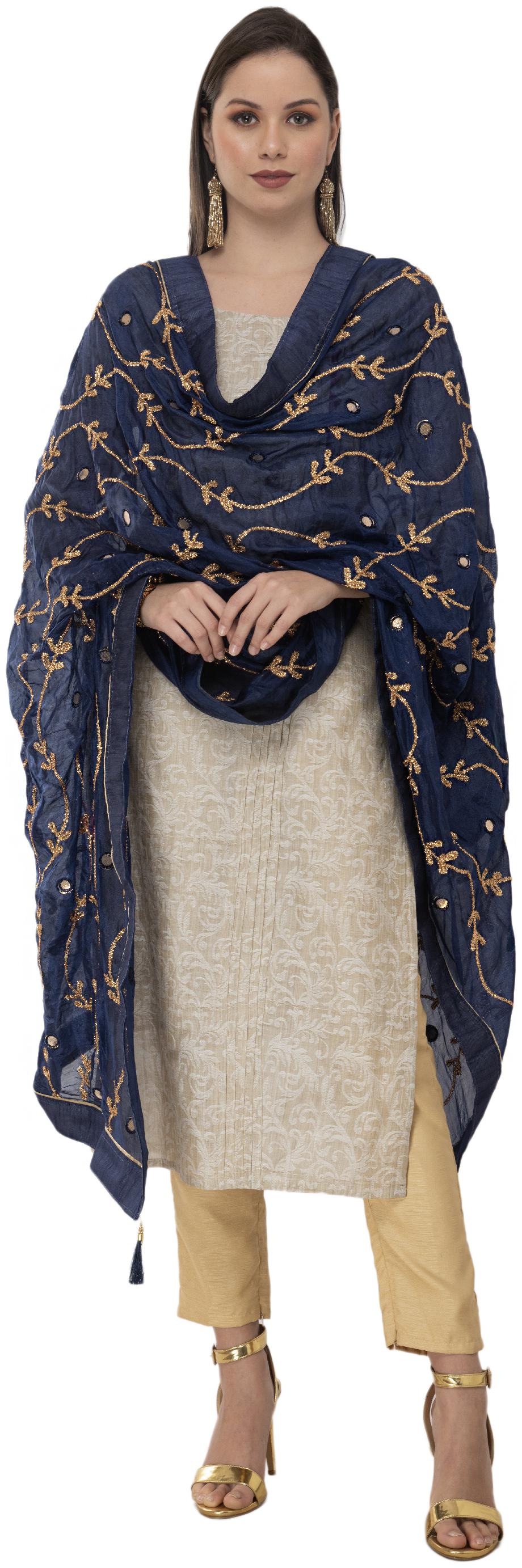 

A R Silk Womens Tapeta Silk Resham Zari Embroidery Blue Fancy Dupatta