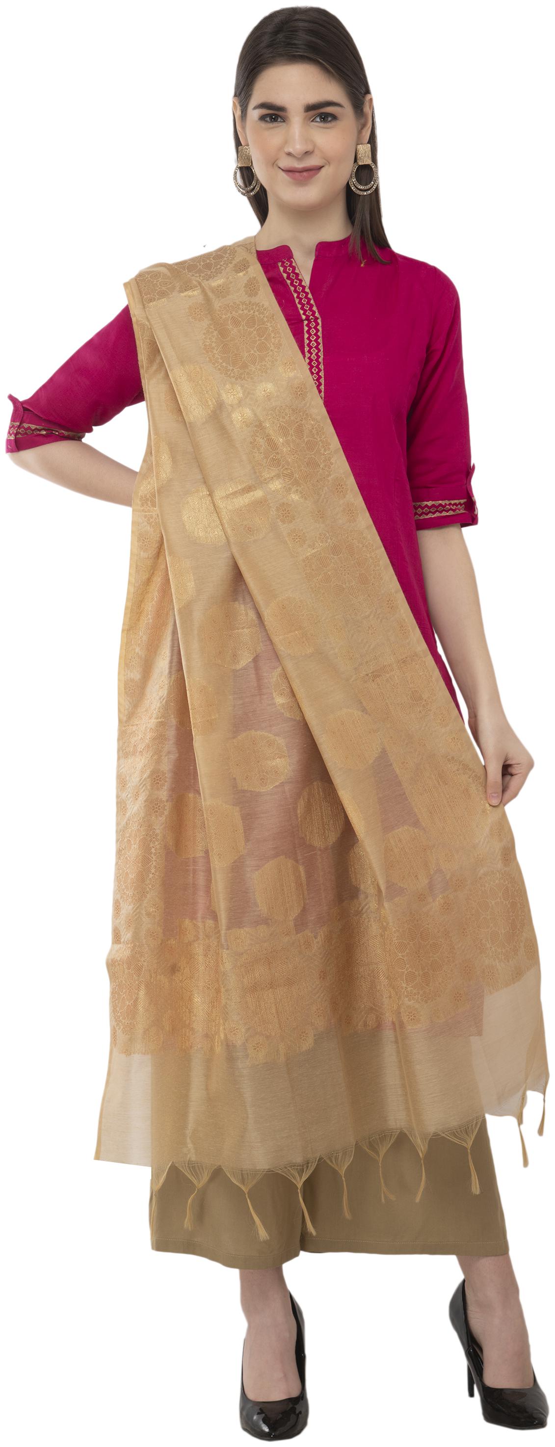 

A R Silk Womens Chanderi Zari Embroidery Golden Regular Dupatta