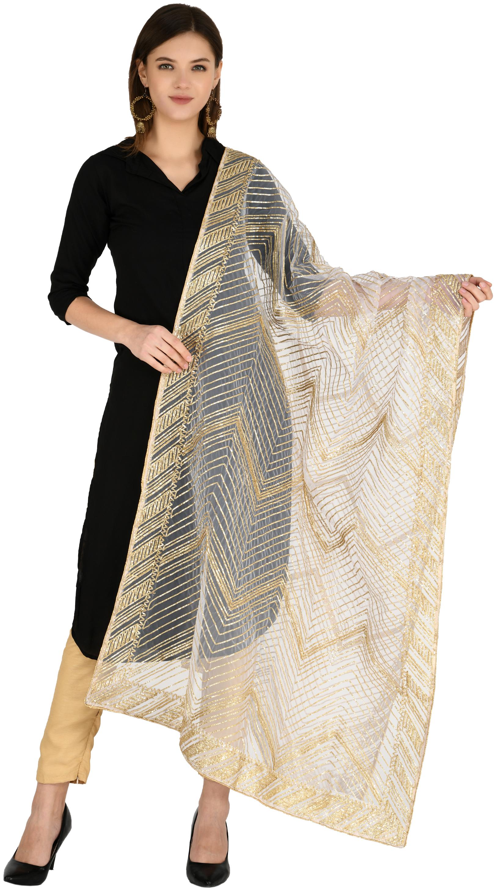 

A R Silk Womens Net White Gota Work Dupatta Fancy Dupatta