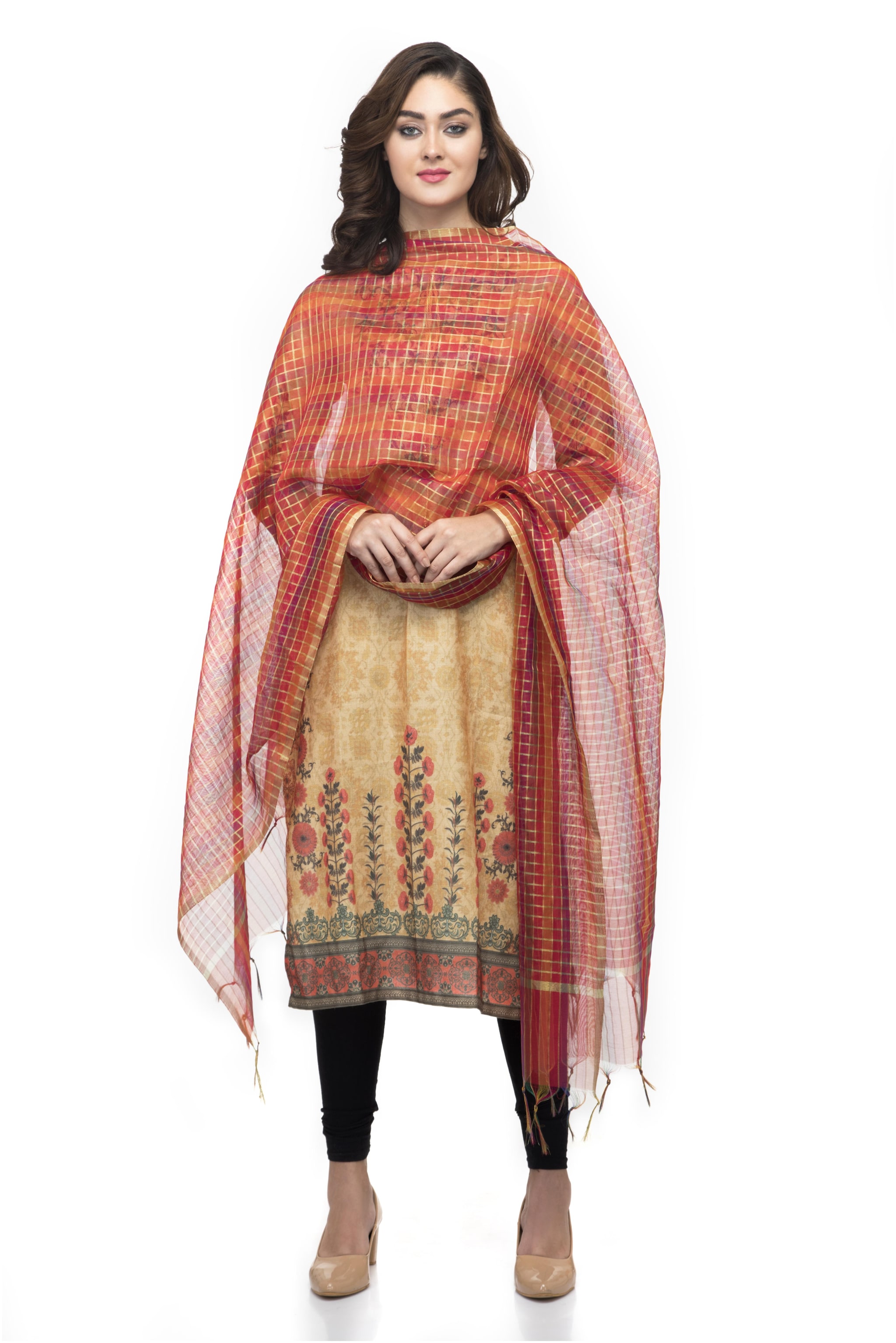 

A R SILK Women Chanderi Embroidered Dupatta Red
