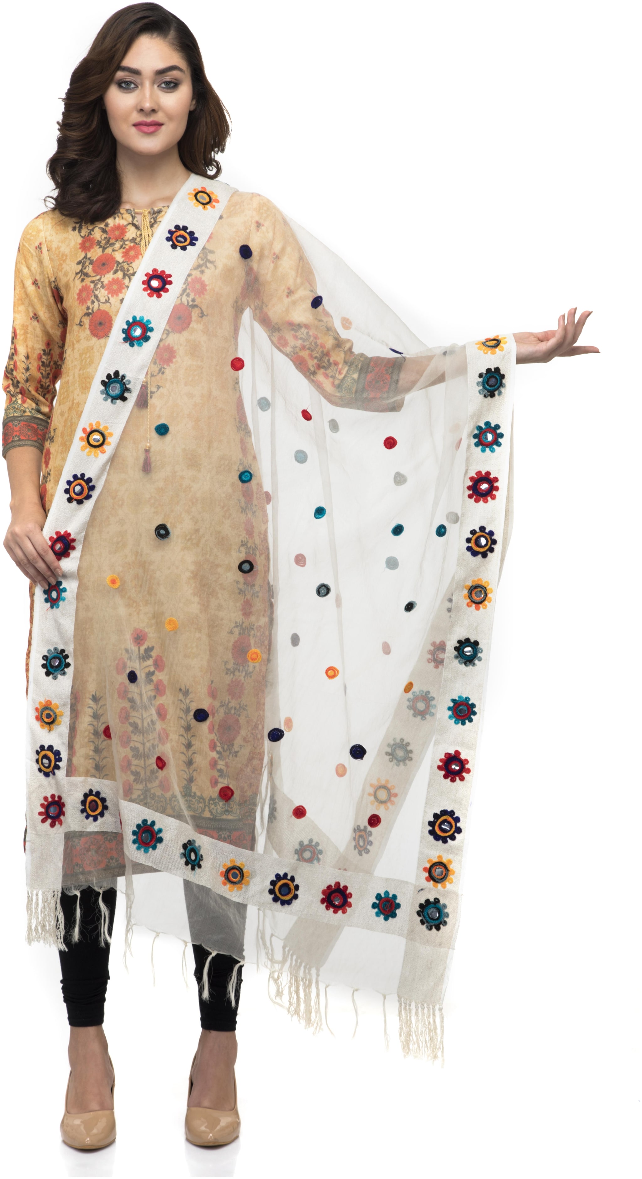 

A R SILK Women Cotton Embroidered Dupatta Cream