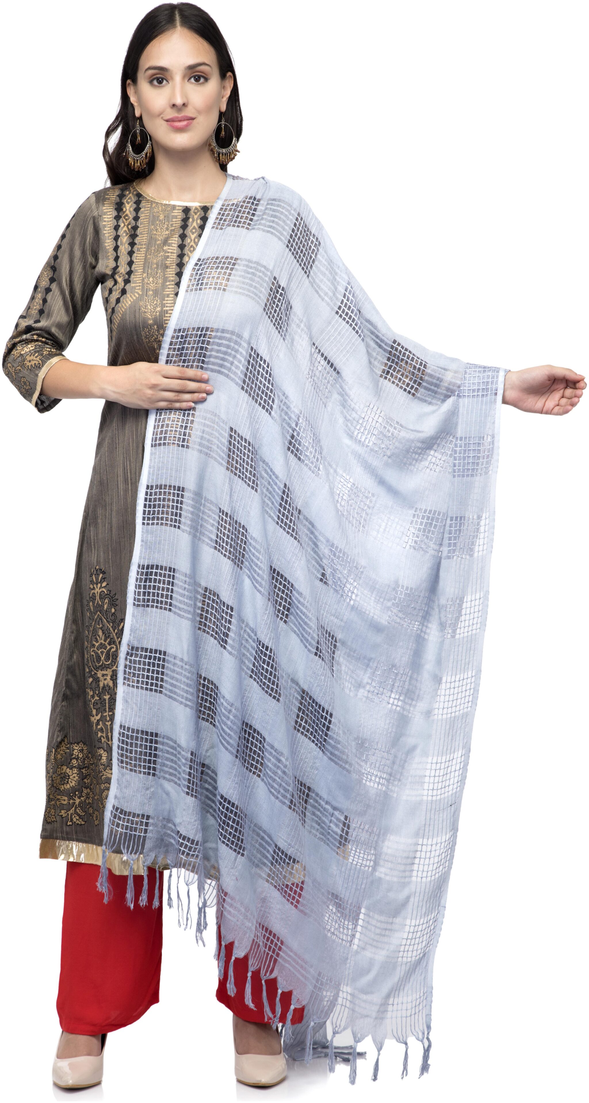

A R SILK Women Cotton Solid Dupatta Grey