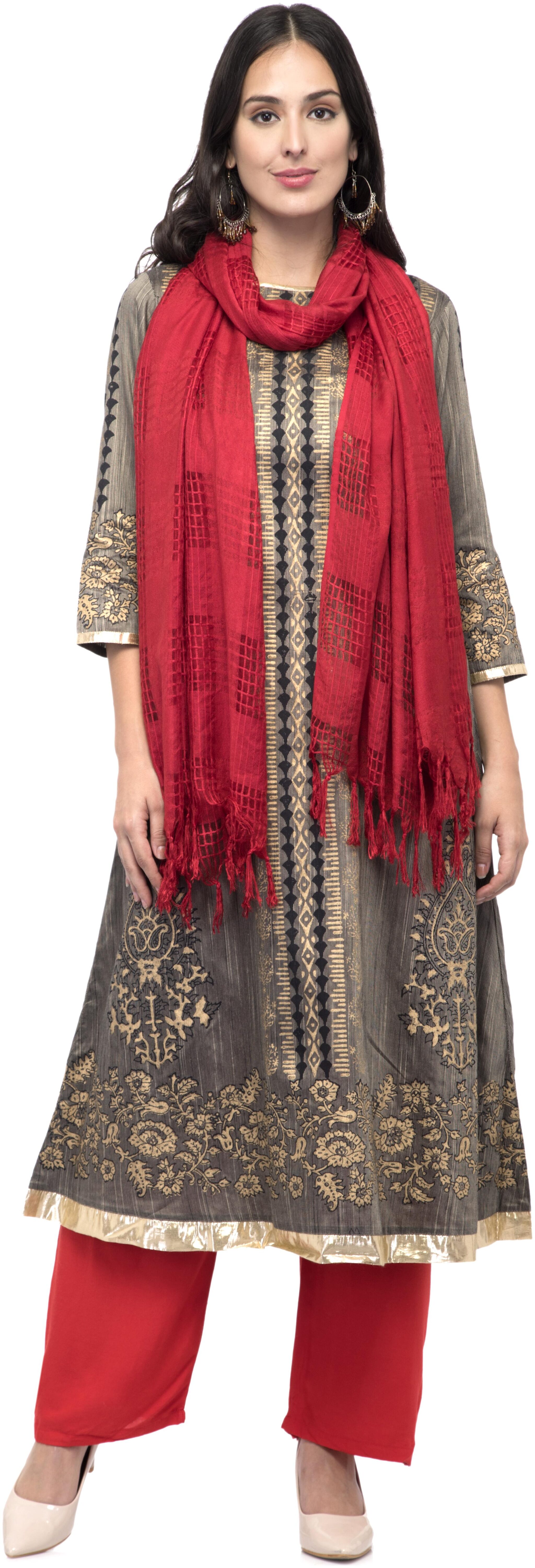 

A R SILK Women Cotton Solid Dupatta Red