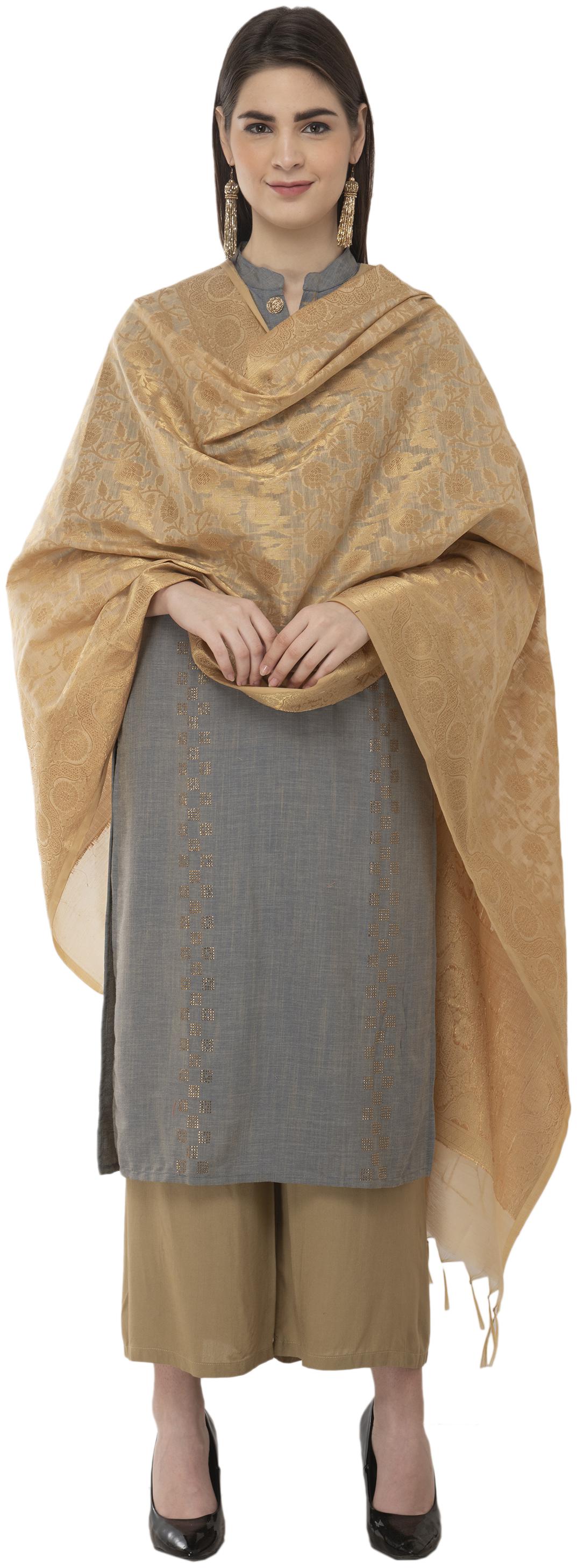

A R Silk Womens Chanderi Zari Embroidery Golden Regular Dupatta
