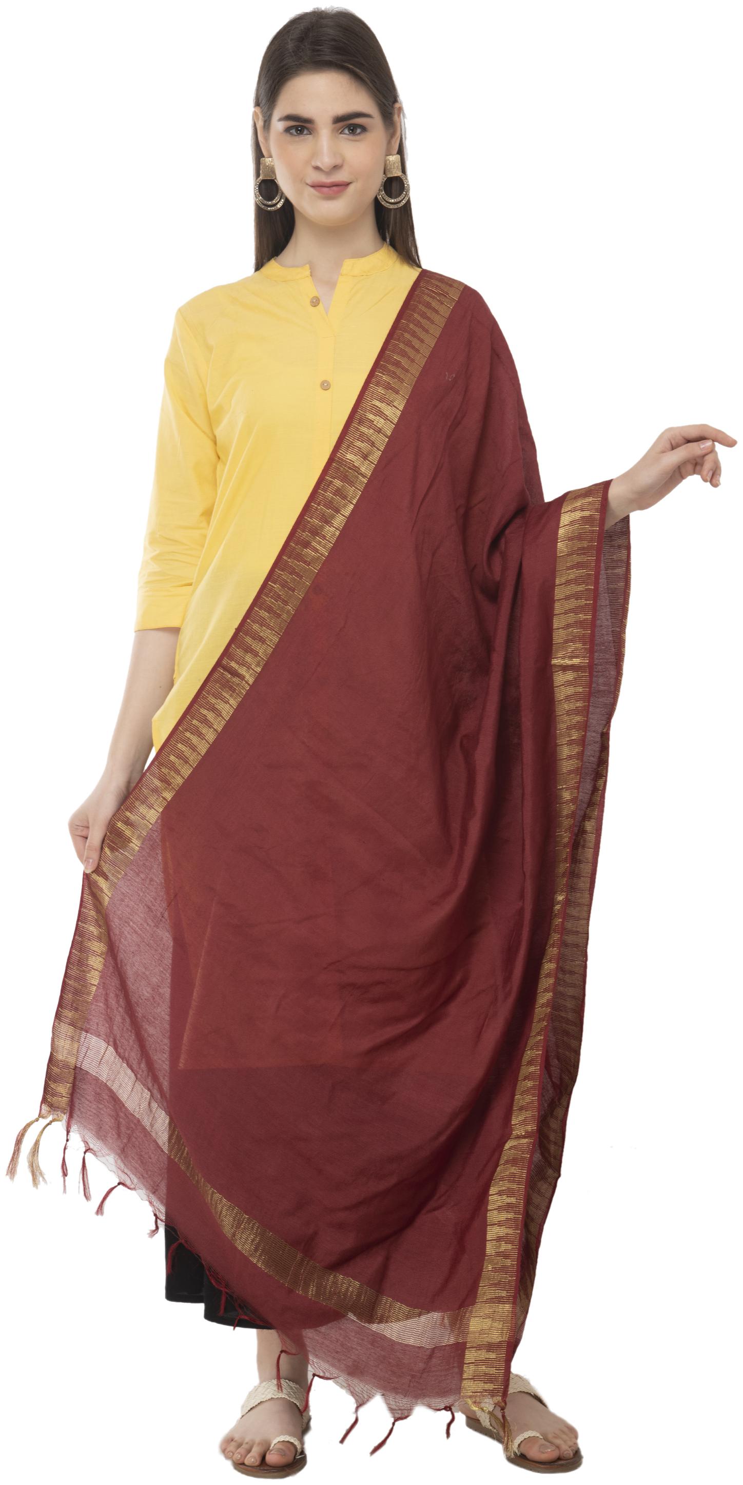 

A R SILK Women Cotton Solid Casual Dupatta Color Brown