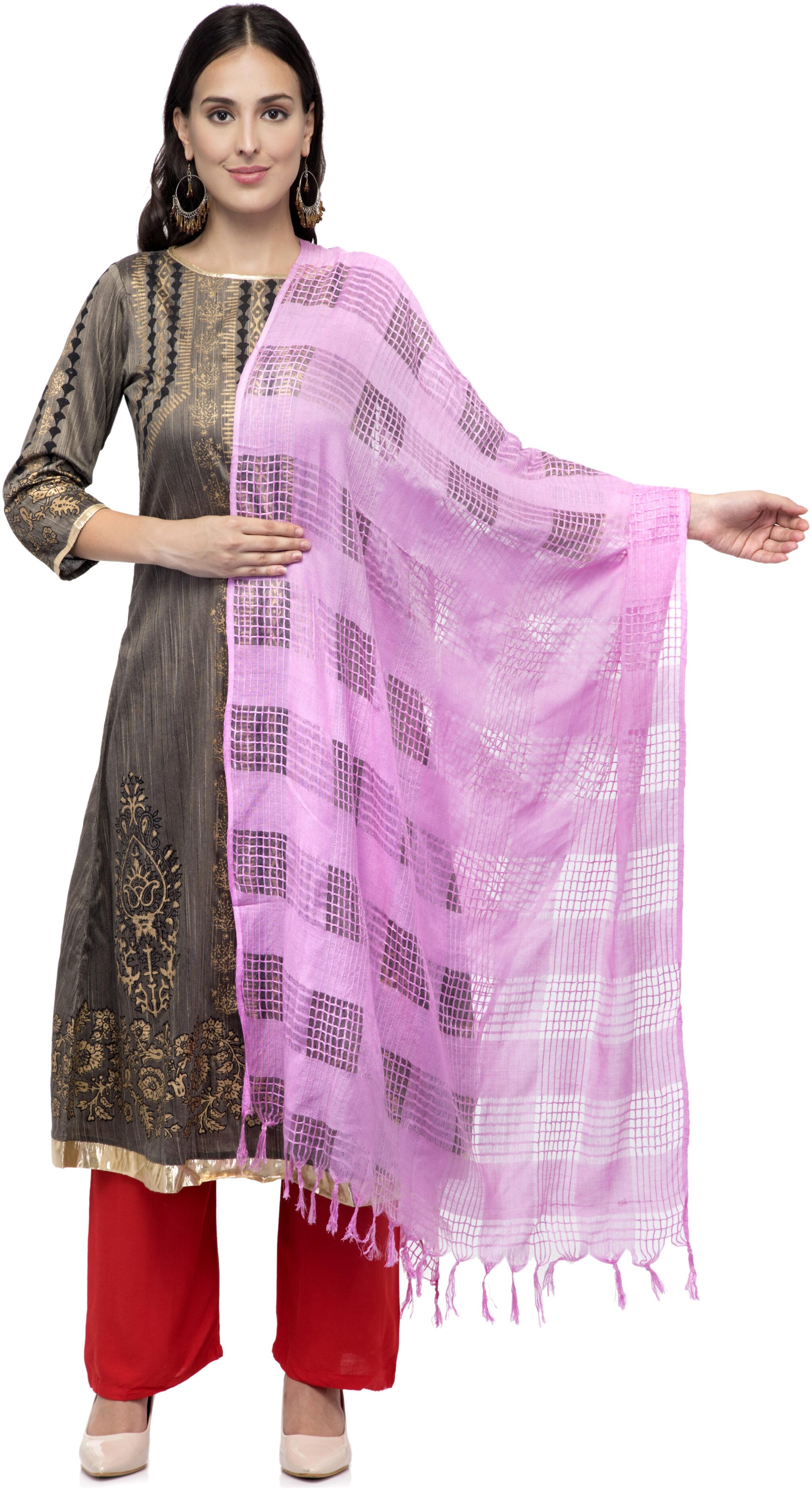 

A R SILK Women Cotton Solid Dupatta Pink