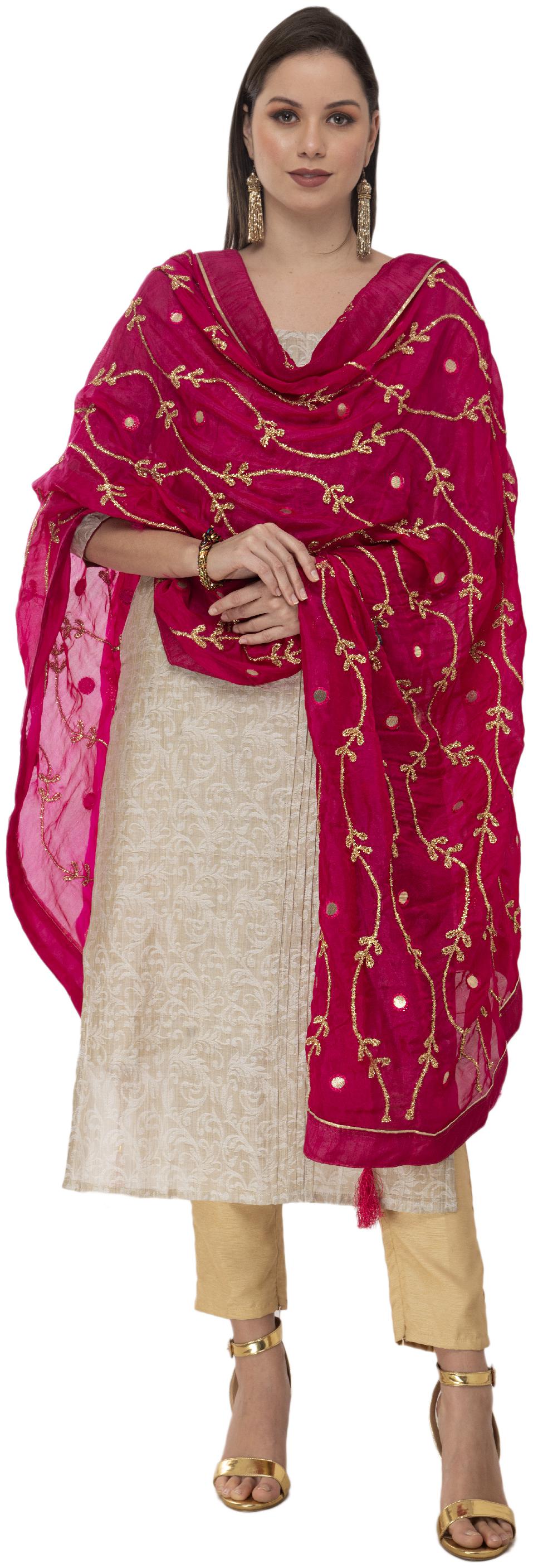 

A R Silk Womens Tapeta Silk Resham Zari Embroidery Rani Fancy Dupatta