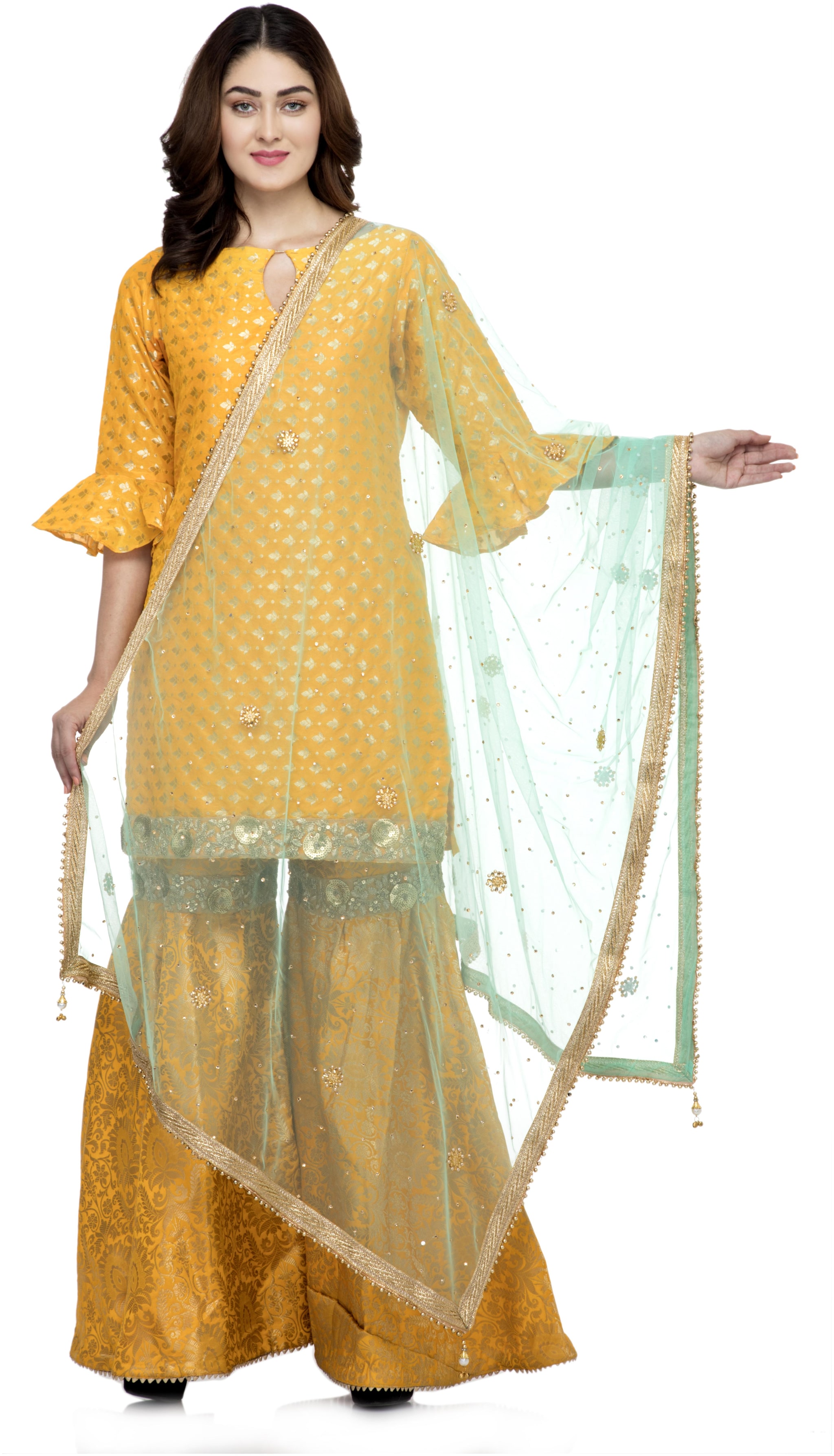 

A R SILK Women Net Embellished Dupatta Blue