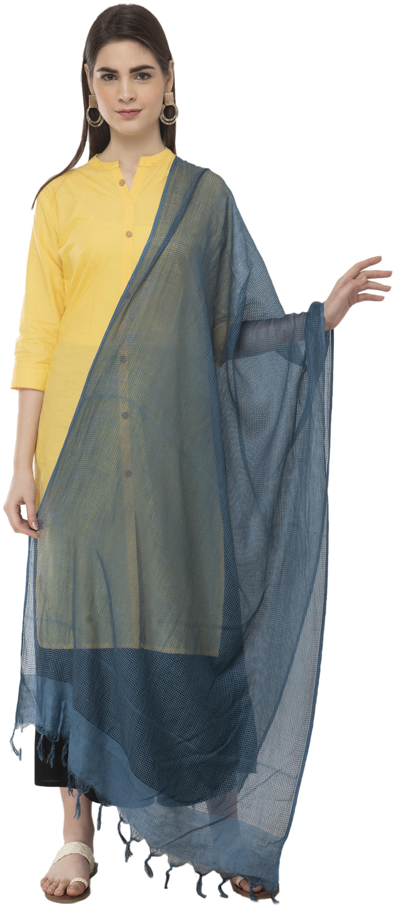 

A R SILK Women Cotton Solid Casual Dupatta Color Blue
