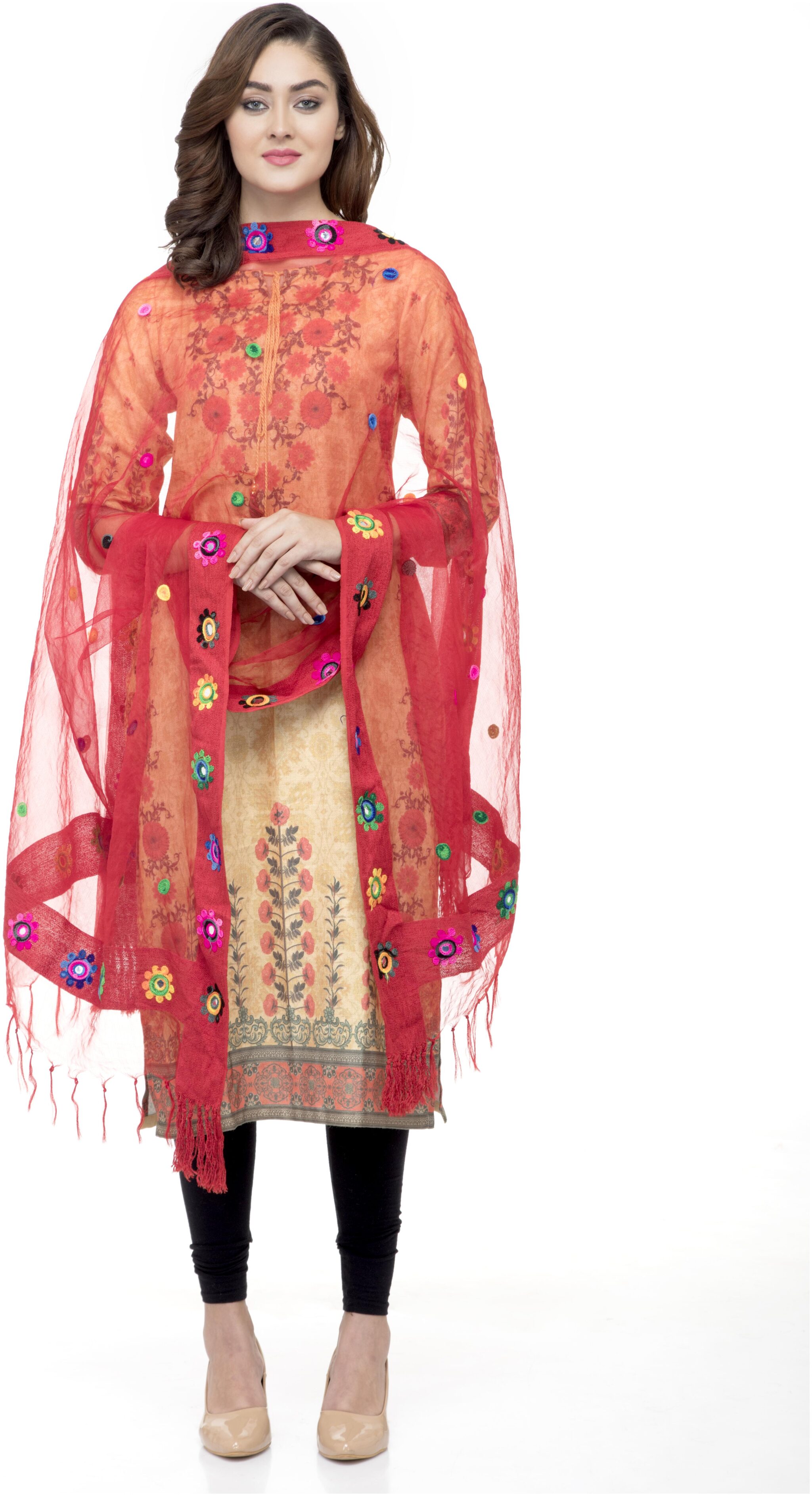 

A R SILK Women Cotton Embroidered Dupatta Red