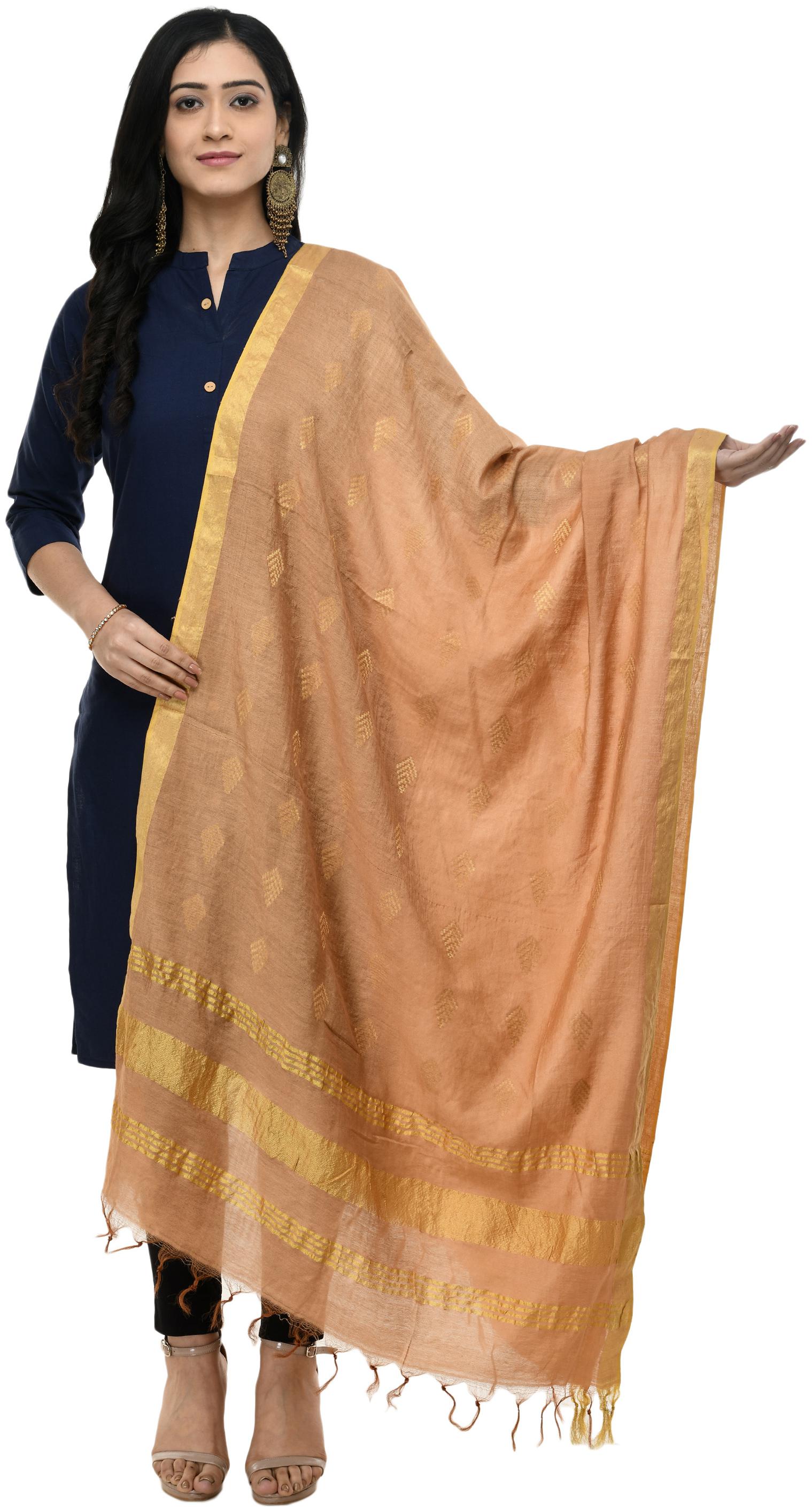 

A R SILK Women Cotton Printed Dupatta Beige