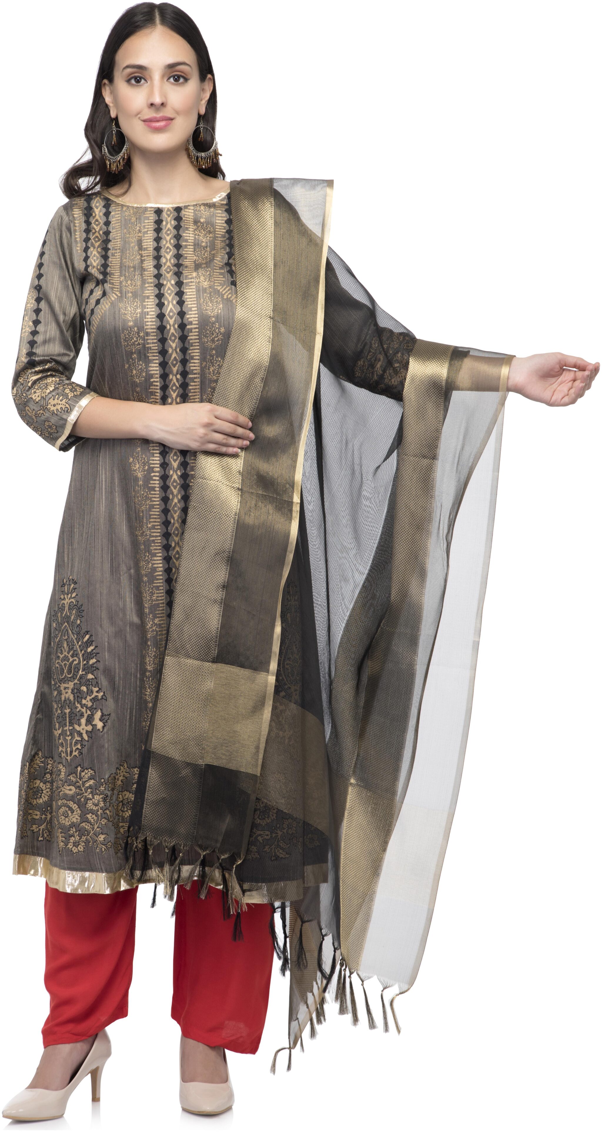 

A R SILK Women Silk Embellished Dupatta Black