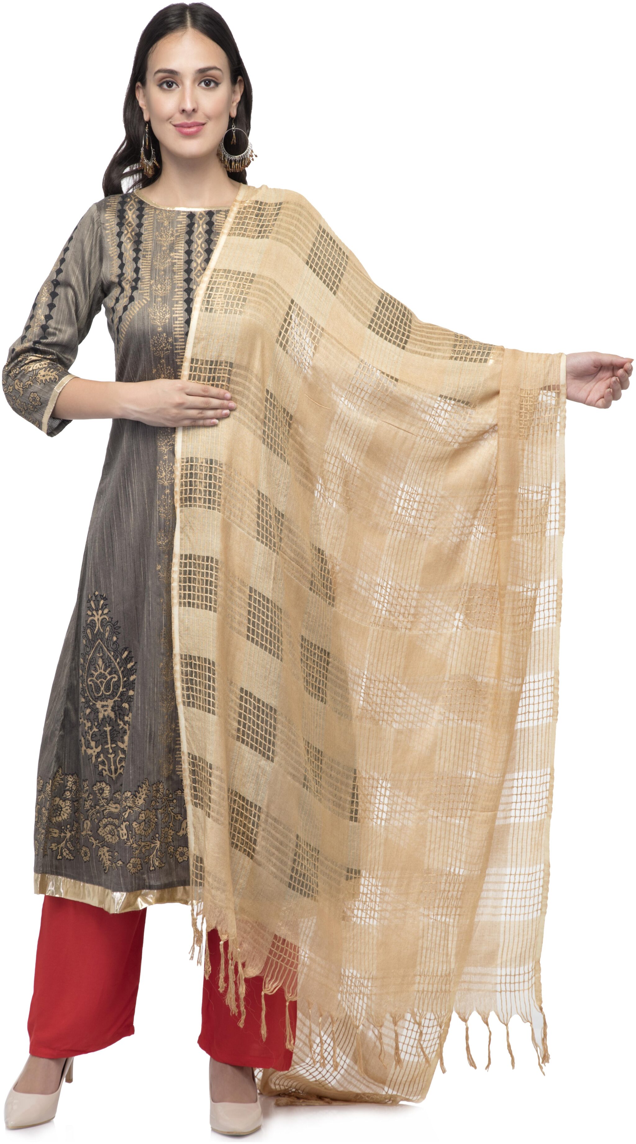 

A R SILK Women Cotton Solid Dupatta Gold