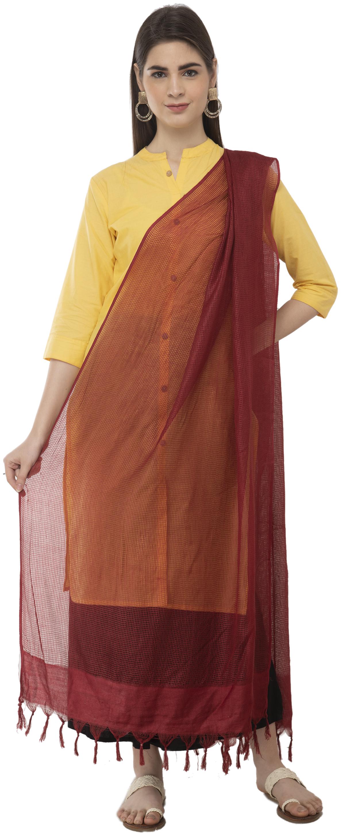 

A R Silk Womens Cotton Self Check Maroon Regular Dupatta