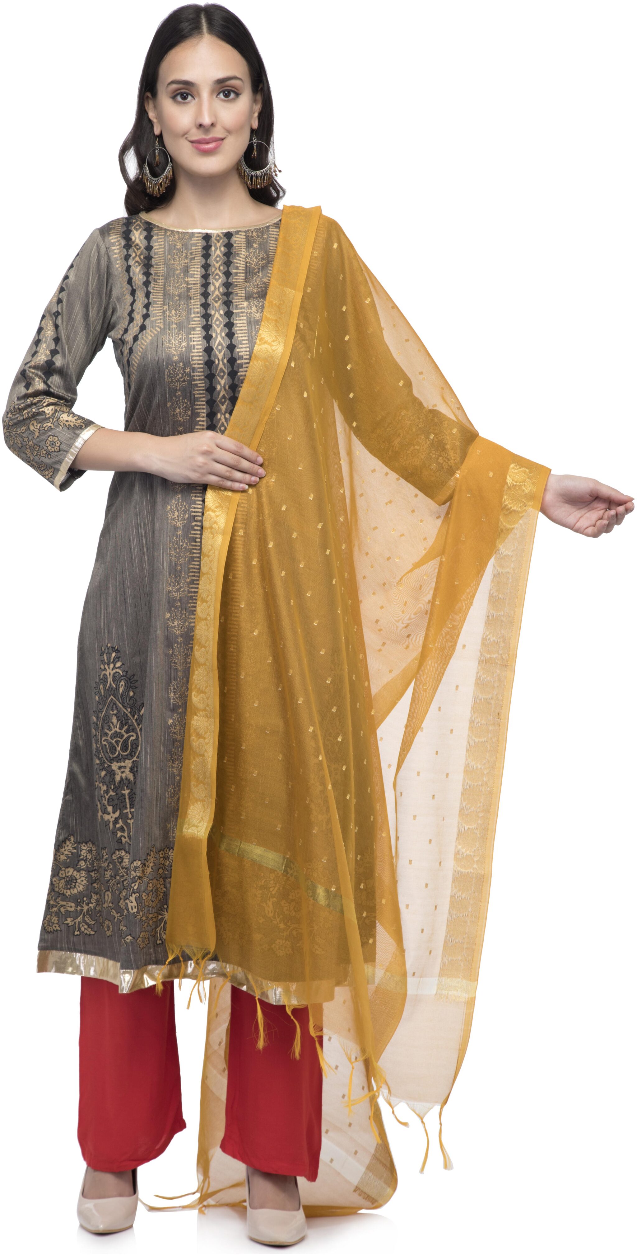 

A R SILK Women Chanderi Embellished Dupatta Yellow