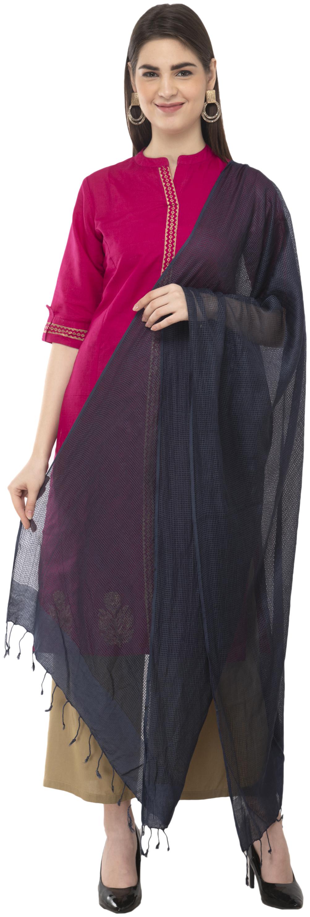 

A R Silk Womens Cotton Self Check Blue Regular Dupatta